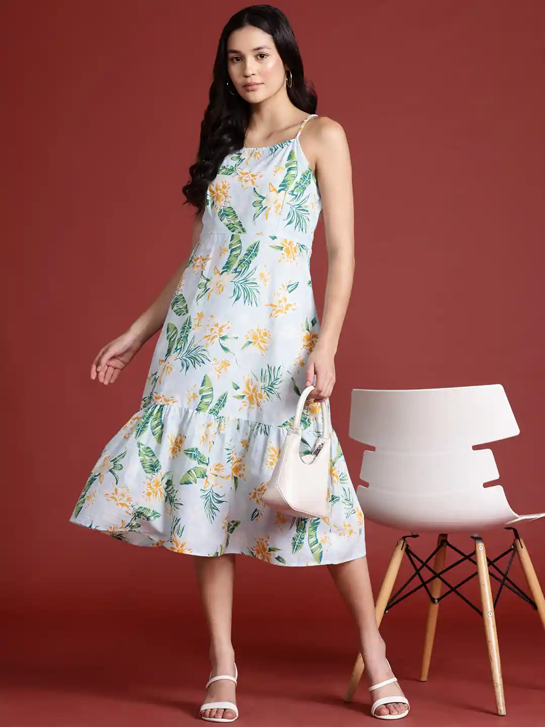 Buy all about you Tropical Print Cotton A-Line Midi Dress