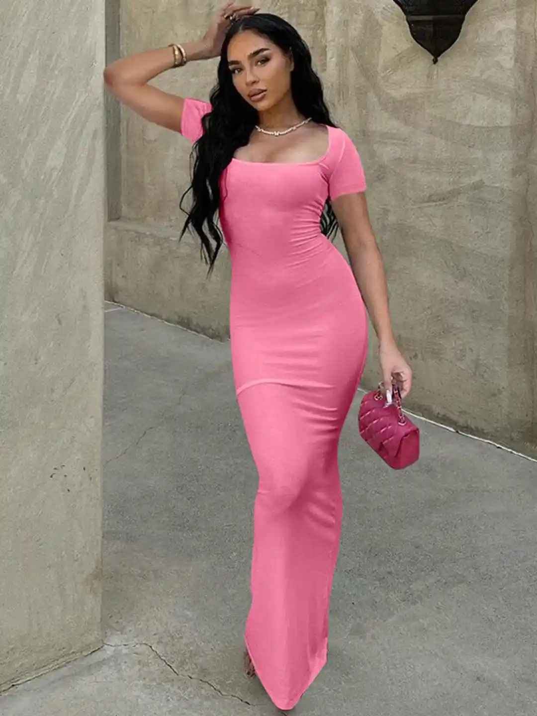Buy StyleCast x Revolte Pink Scoop Neck Bodycon Maxi Dress