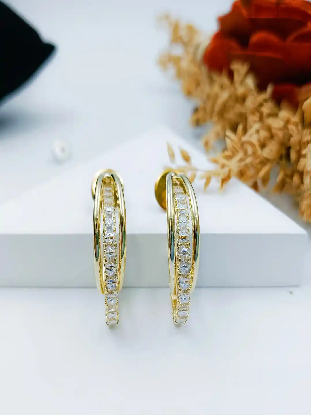 Buy Manikya Gold-Plated CZ Anti Tarnish Half Hoop Earrings