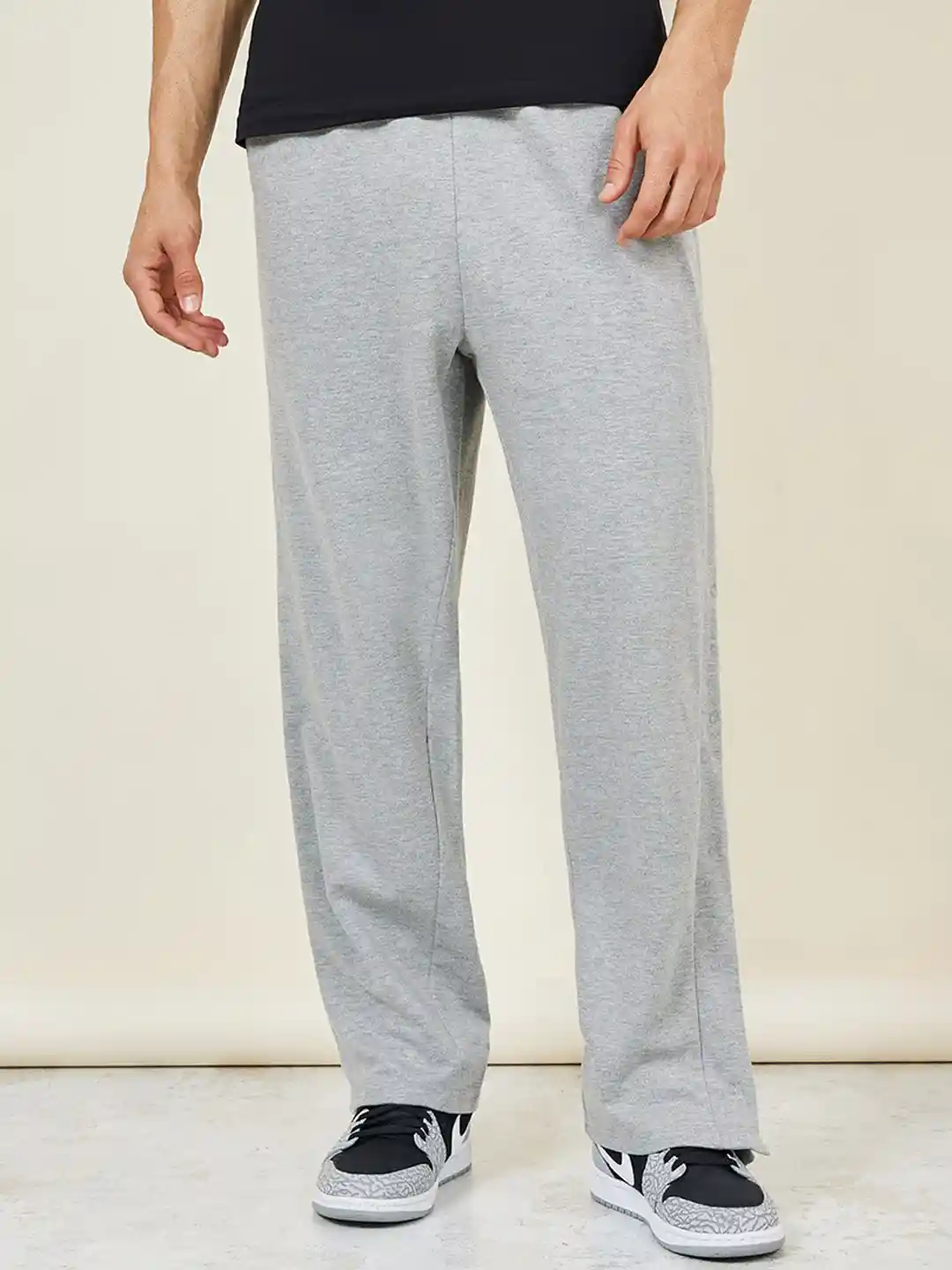 Styli Men Grey Oversized Straight Leg Cotton Terry Jogger with Popper Button