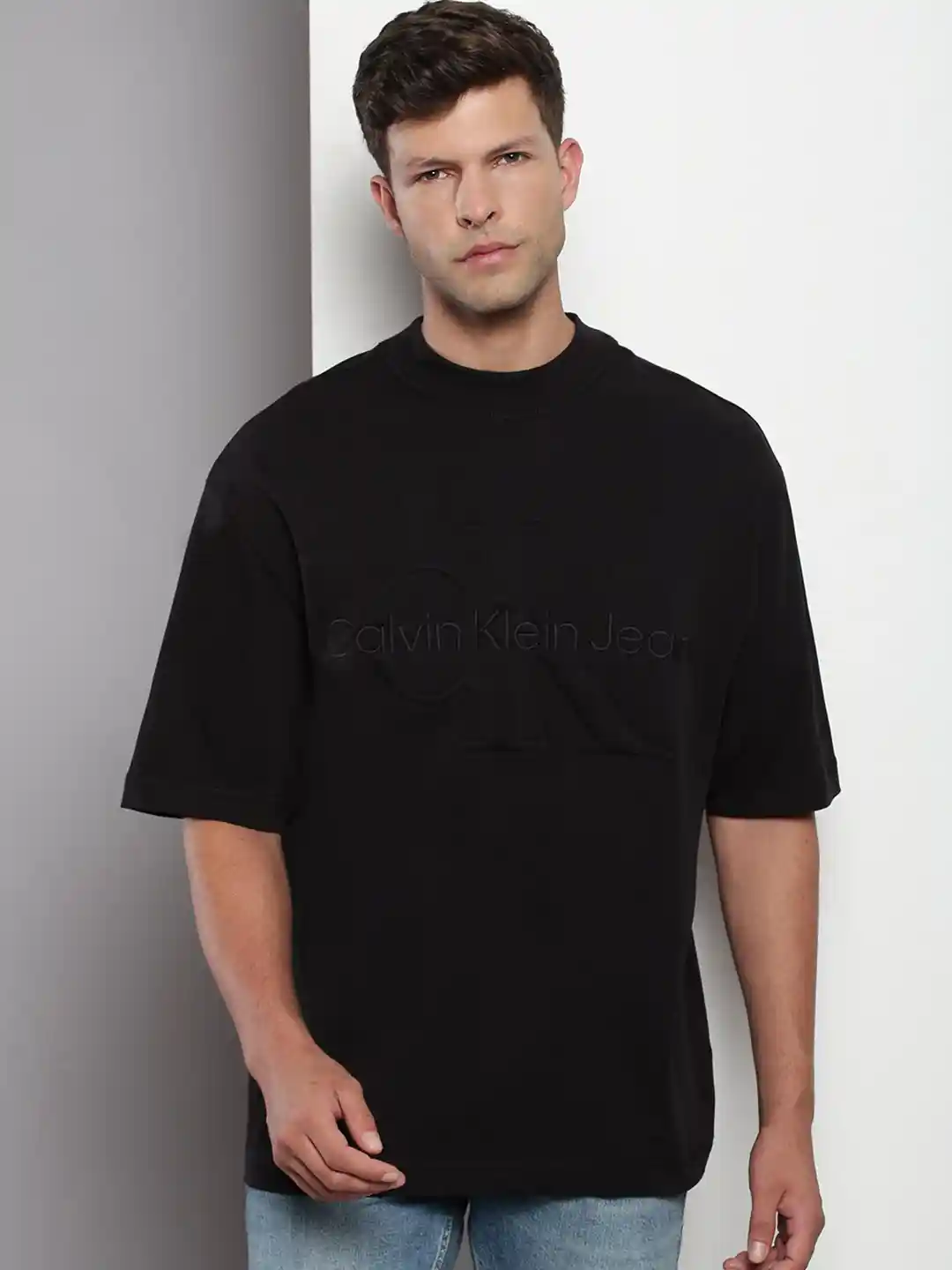 Buy Calvin Klein Round Neck Drop-Shoulder Sleeves Cotton Oversized