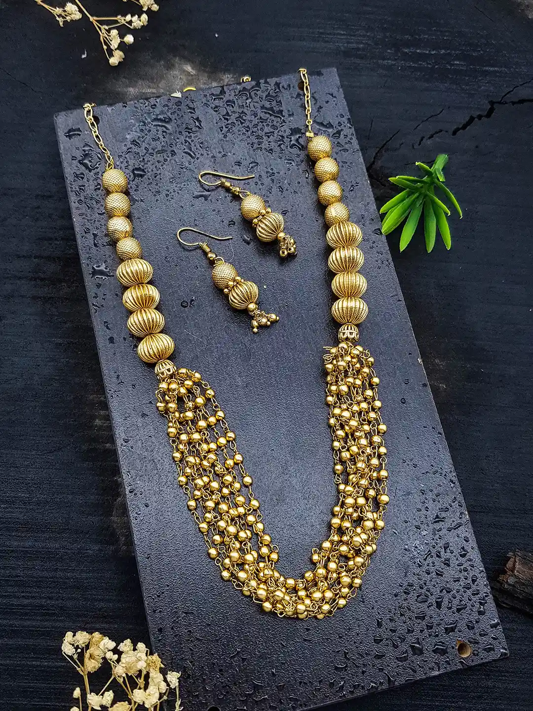 Buy GRIIHAM Premium Gundu Mala Gold Plated Beaded Jewellery Set