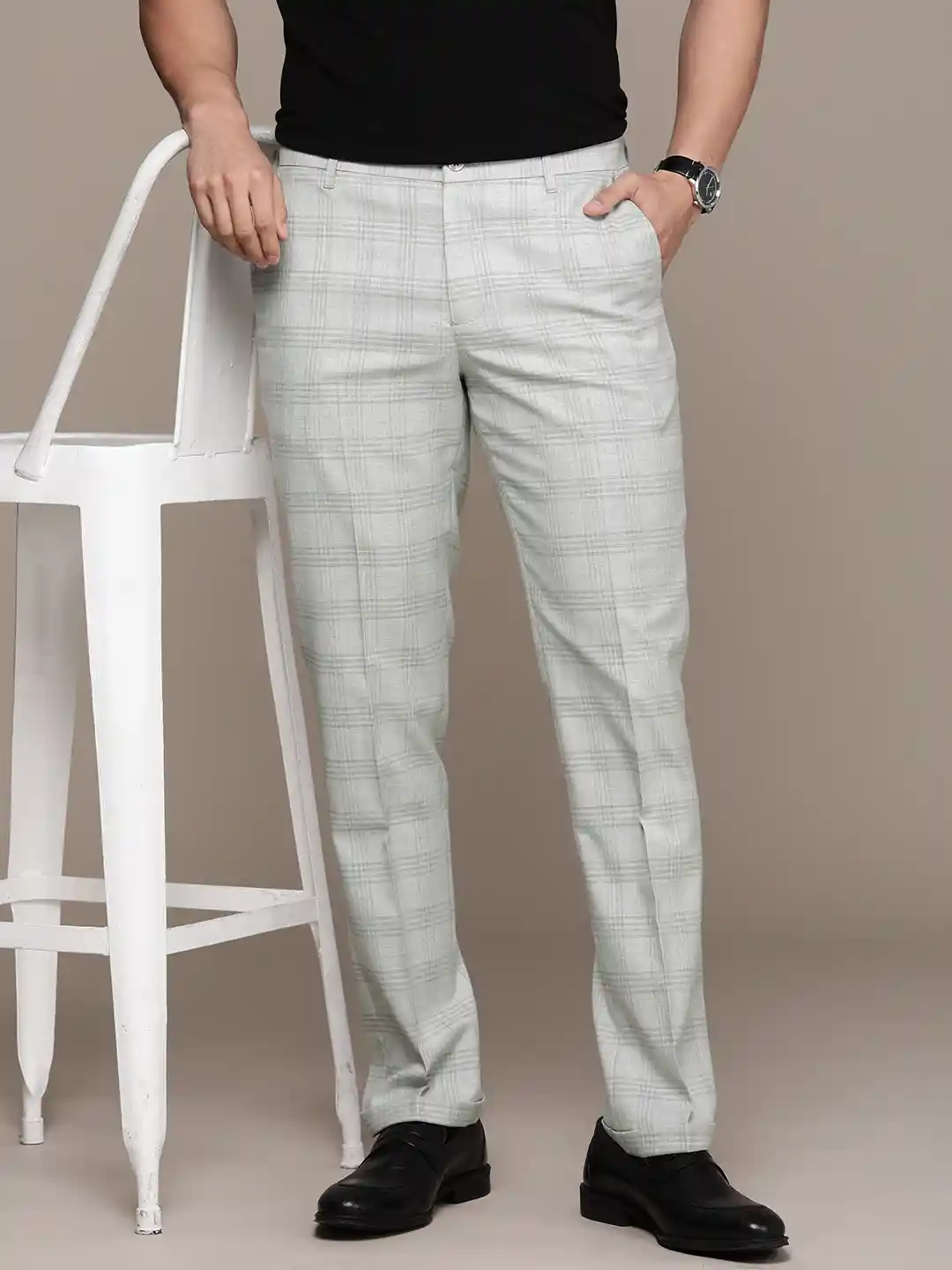 Buy French Connection Men Checked Slim Fit Smart Casual Trousers
