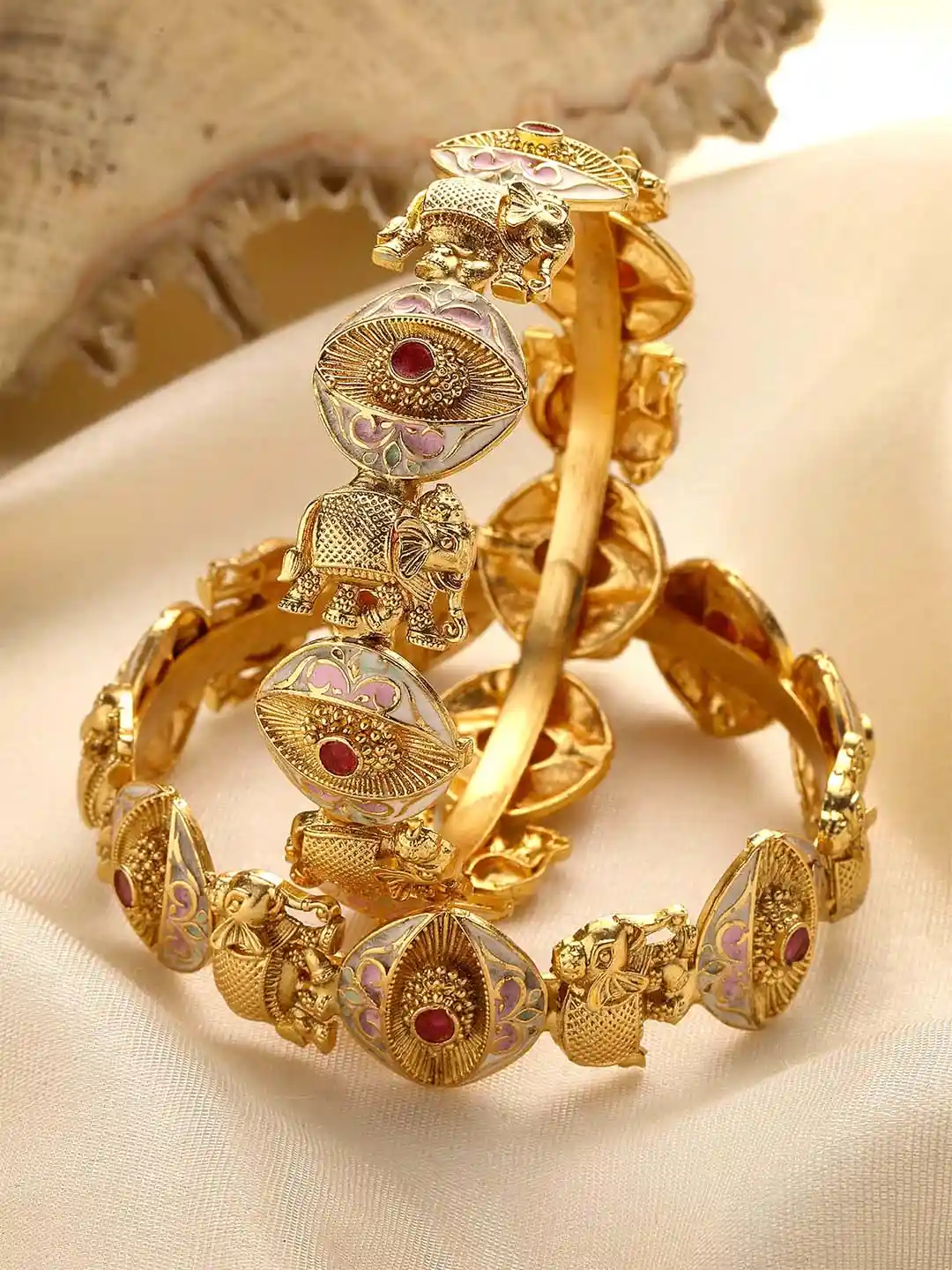 Buy KARATCART Set of Gold-Plated Kundan Stone Studded Bangles