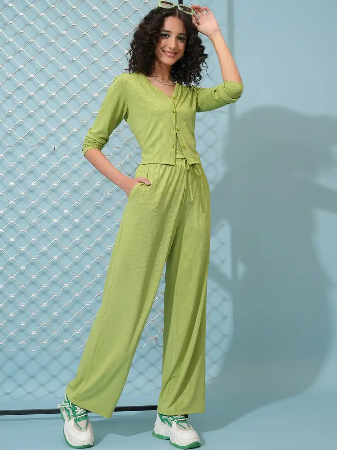 Buy Tokyo Talkies Ribbed Cami Top Trousers With Cardigan Co-Ords