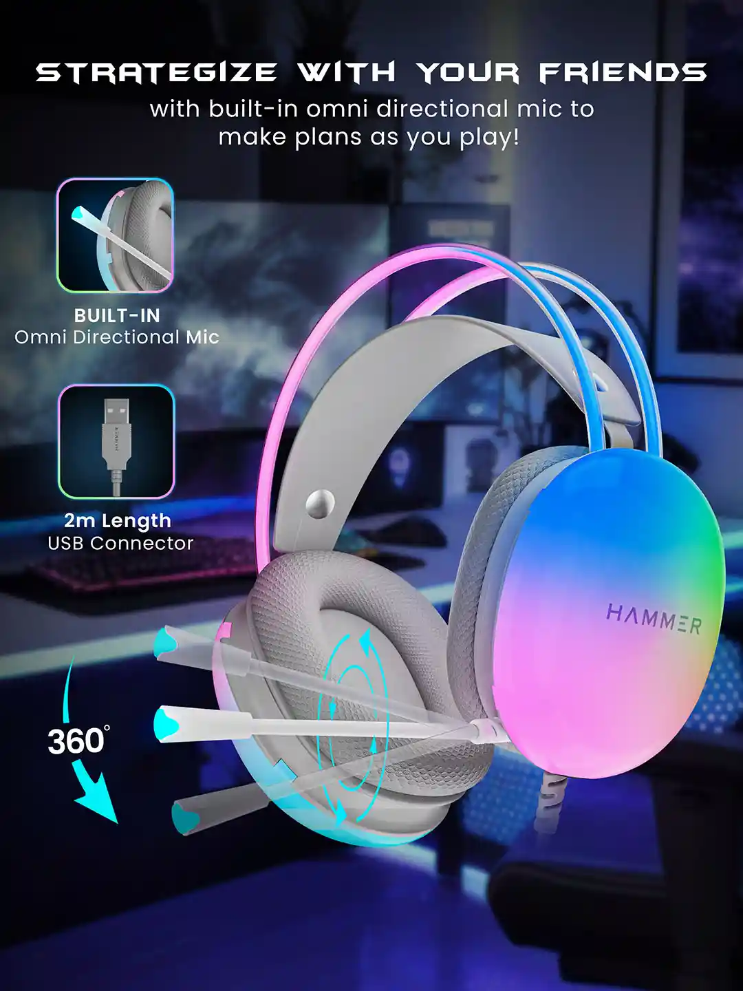 Buy HAMMER Unisex Blaze Wired Over Ear Gaming headphone with Mic