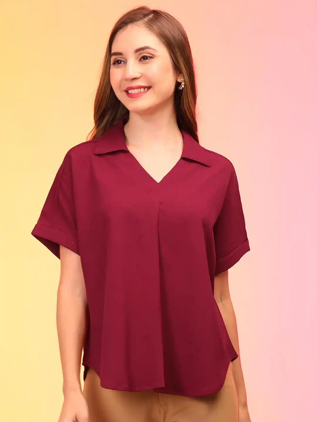 Buy Globus Women Collar V-Neck Workwear Shirt Style Top Tops for