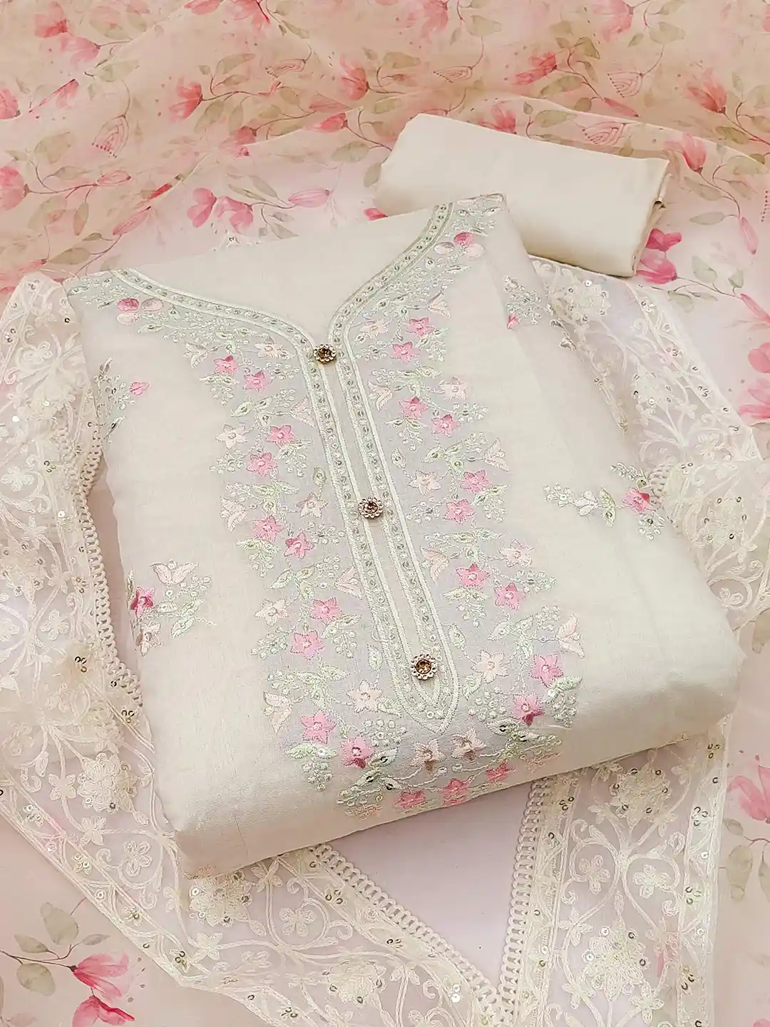 Buy Peachmode Embroidered Unstitched Dress Material Dress