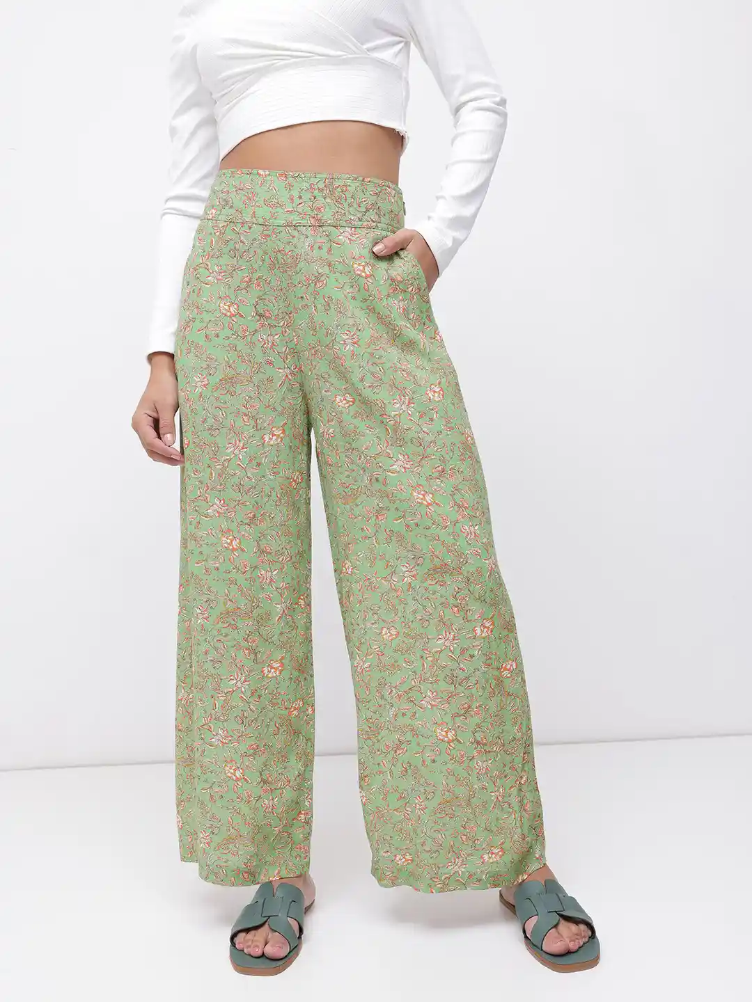 Buy DressBerry Women Bohemian Indie Floral Wide Leg Trousers