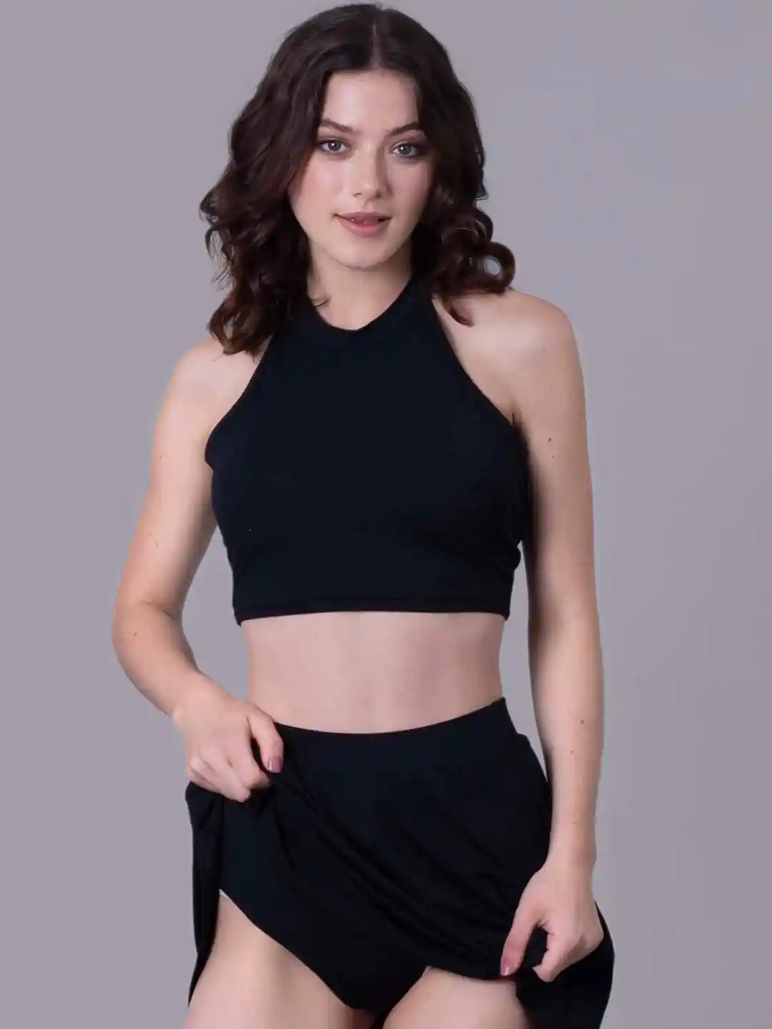 Buy Keepfit Padded Halter Neck Top With Skirt Swim Set Swimwear