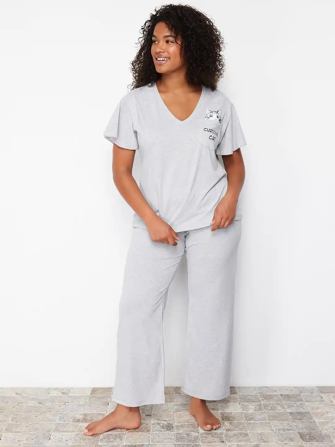 Buy Trendyol V-Neck T-Shirt Lounge Pants Night suits Night