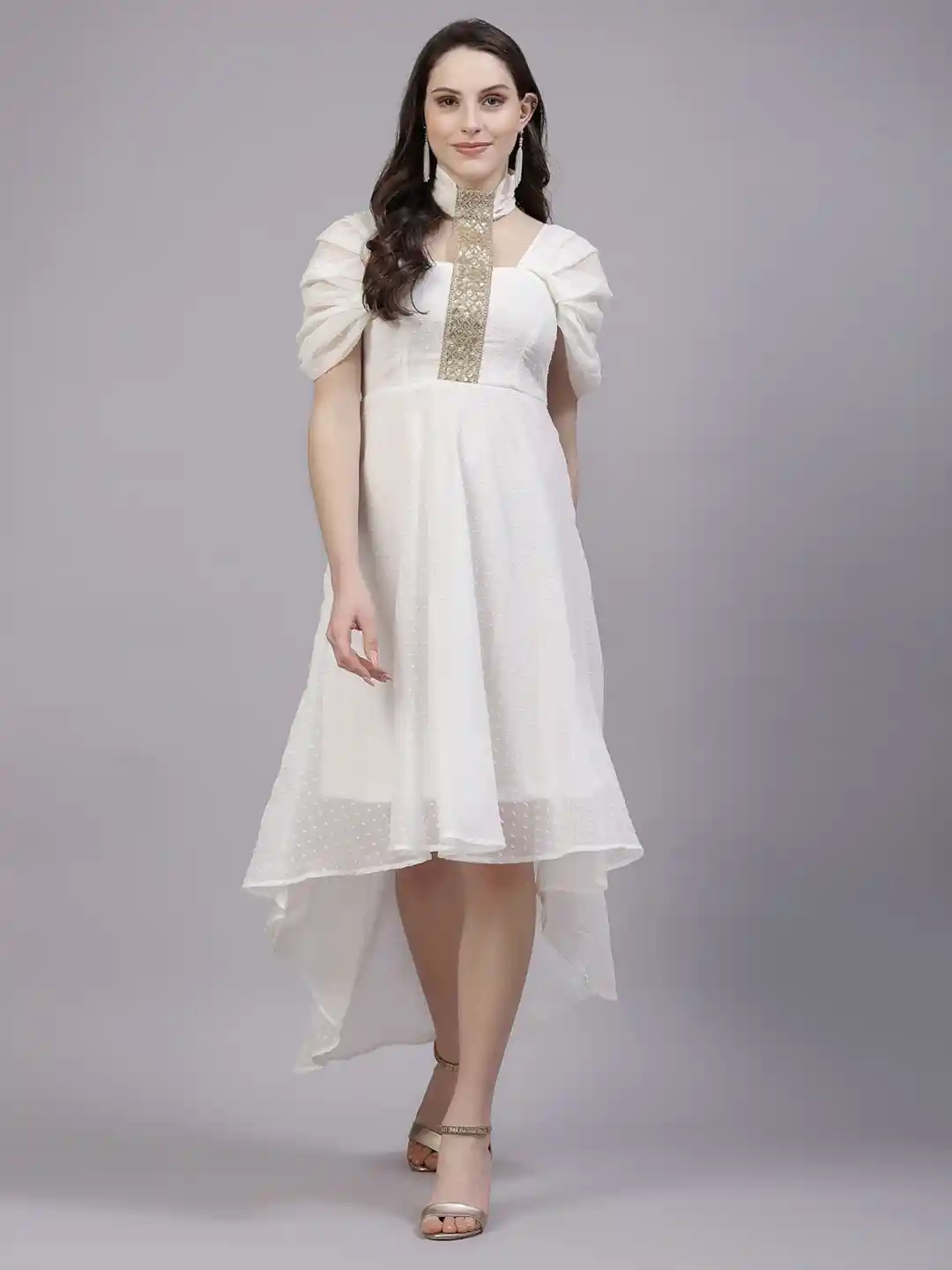 Buy aayu Georgette Square Neck Short Sleeves A-Line Midi Casual