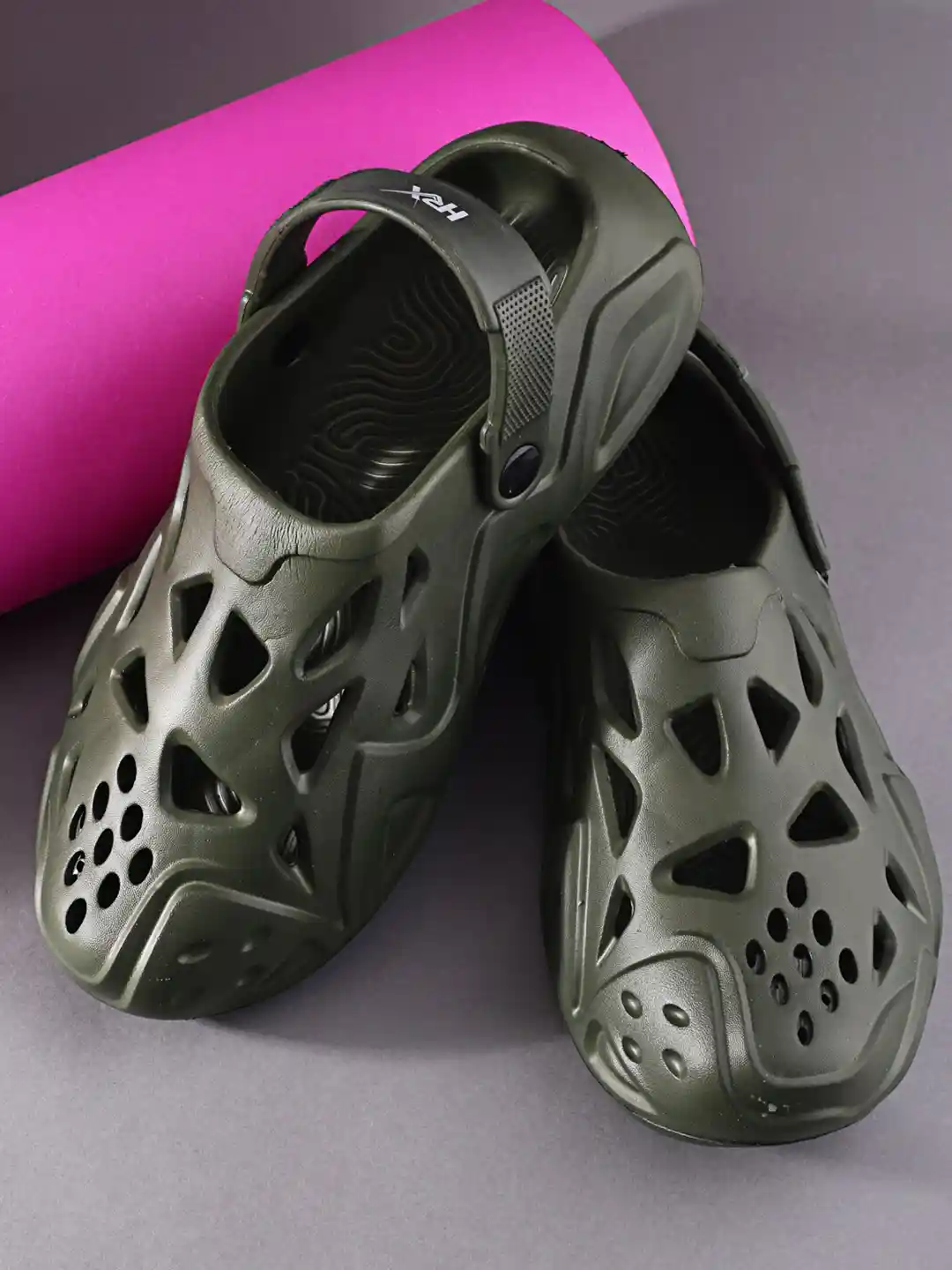 Buy HRX by Hrithik Roshan Men Olive Green Self Design Clogs - Flip