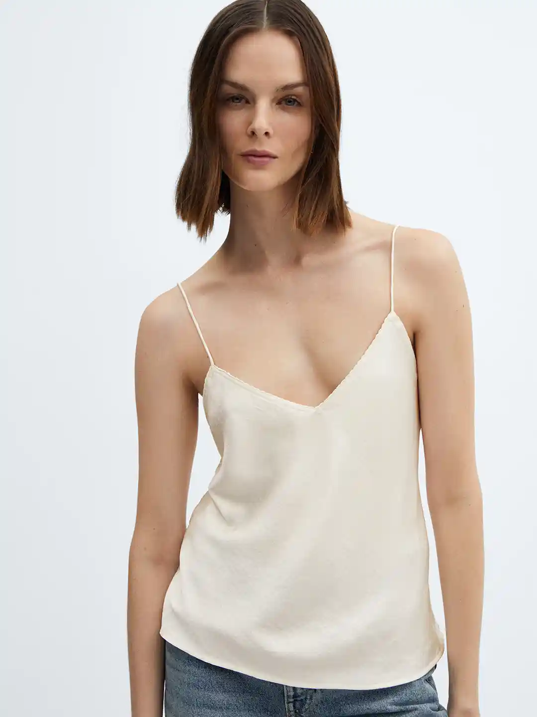 Indiamart Shoulder Cut Top For Girl Pic Spaghetti Strap Top White