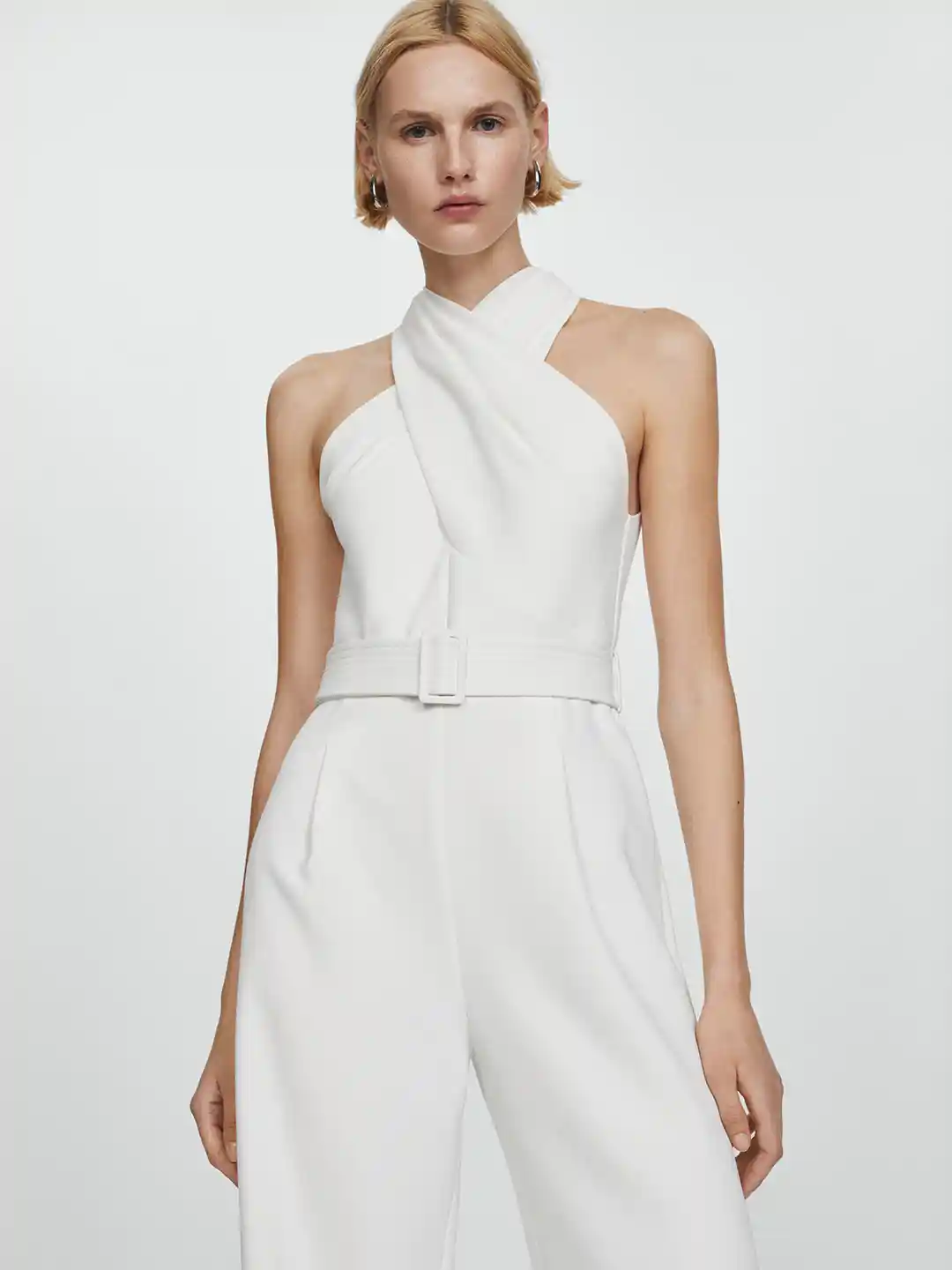 Myntra All White Off Shoulder Jumpsuit MANGO Cross V-Neck Basic
