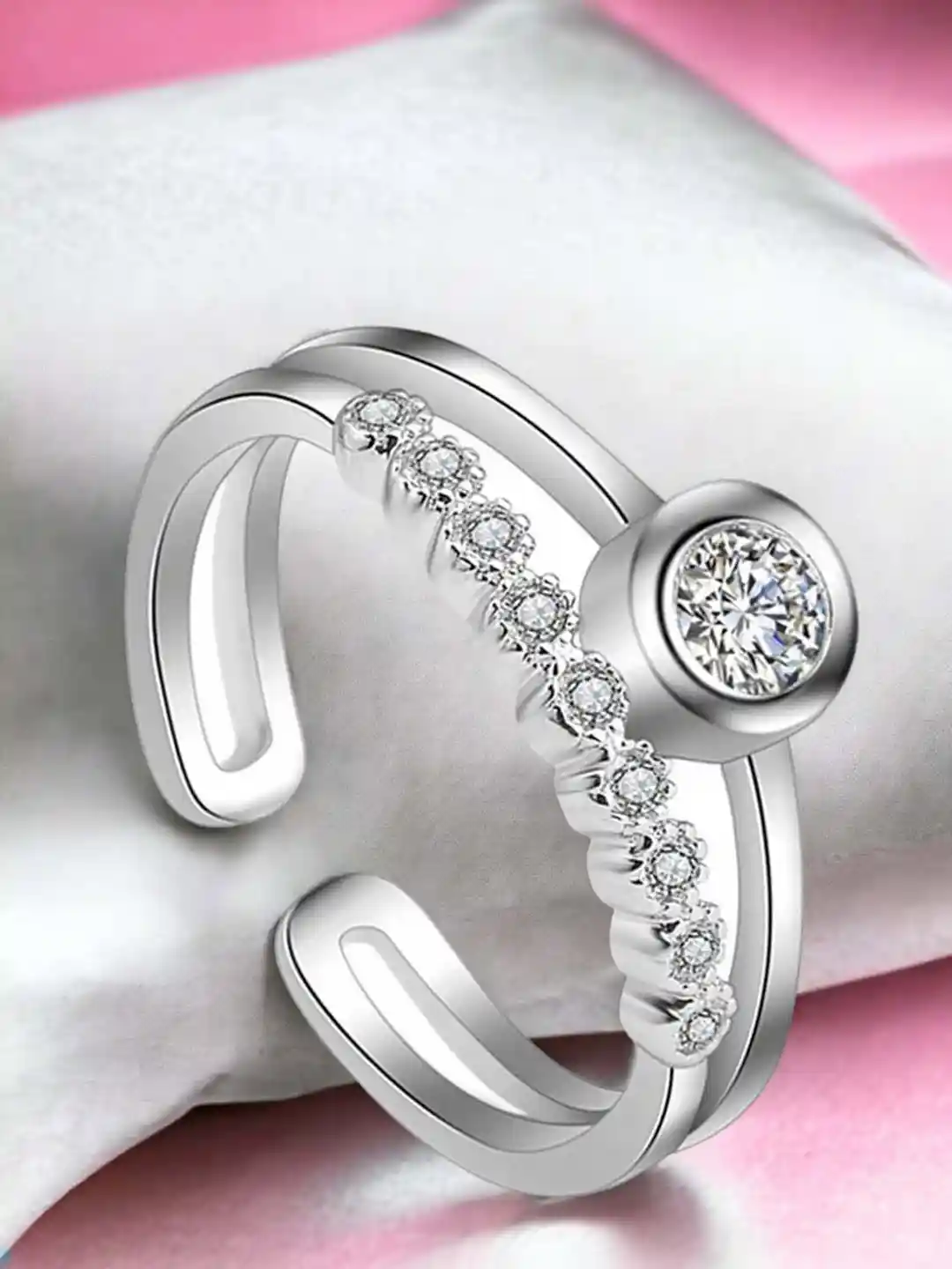 Buy Okos Rhodium-Plated Cubic Zirconia-Studded Finger Ring Ring