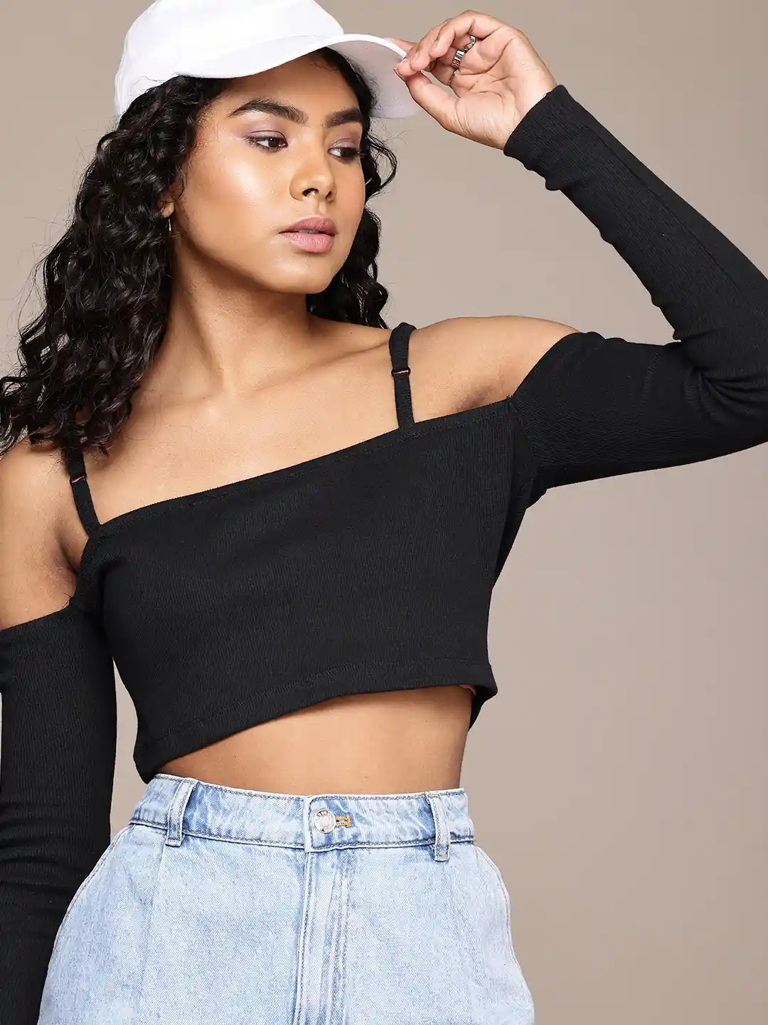 Crop Top Shirt Over Shoulder Women Blue Ditsy Floral Off Shoulder - Main Image