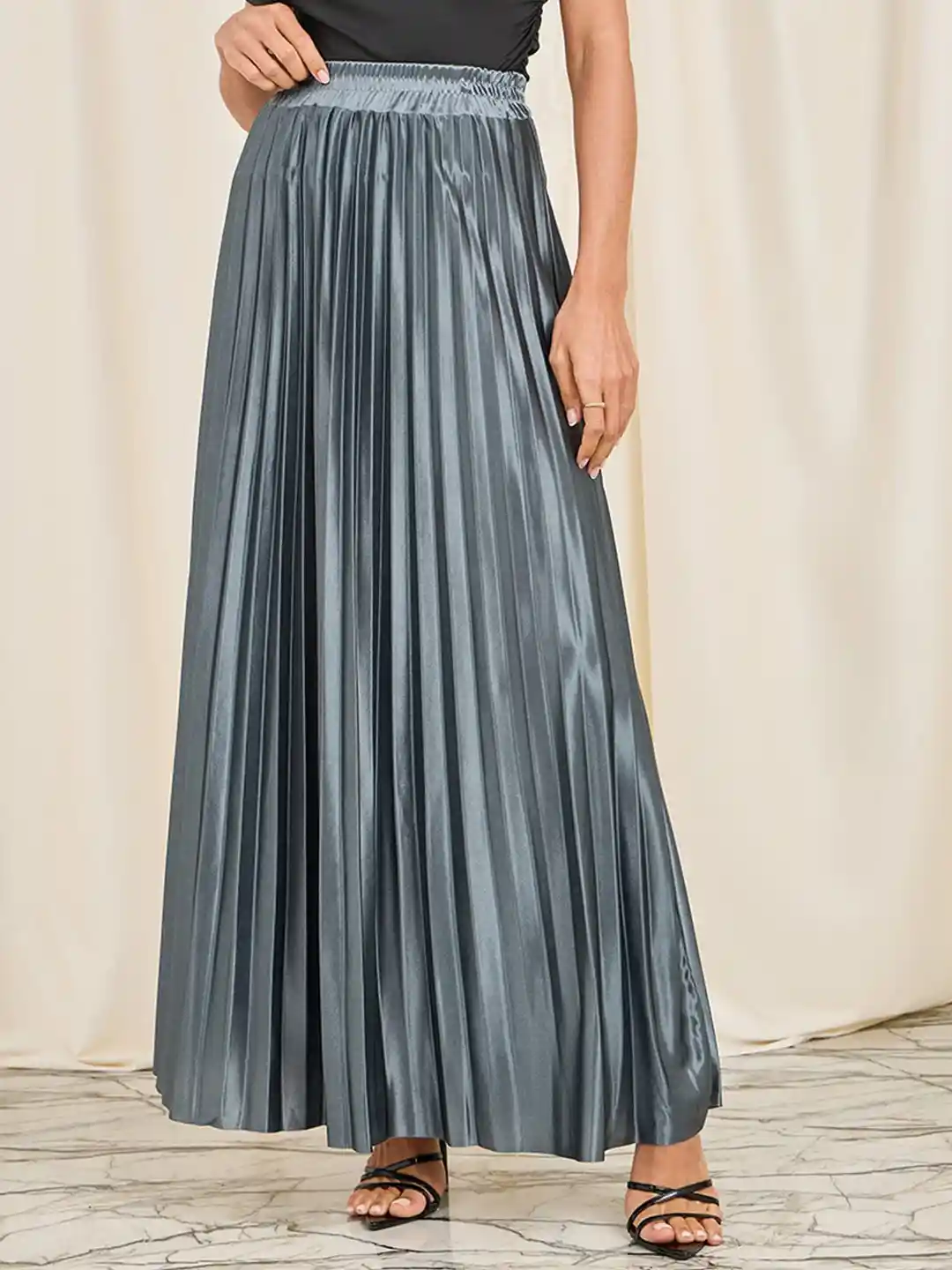 Buy Styli Satin Accordion Pleated High Rise A-Line Maxi Skirt