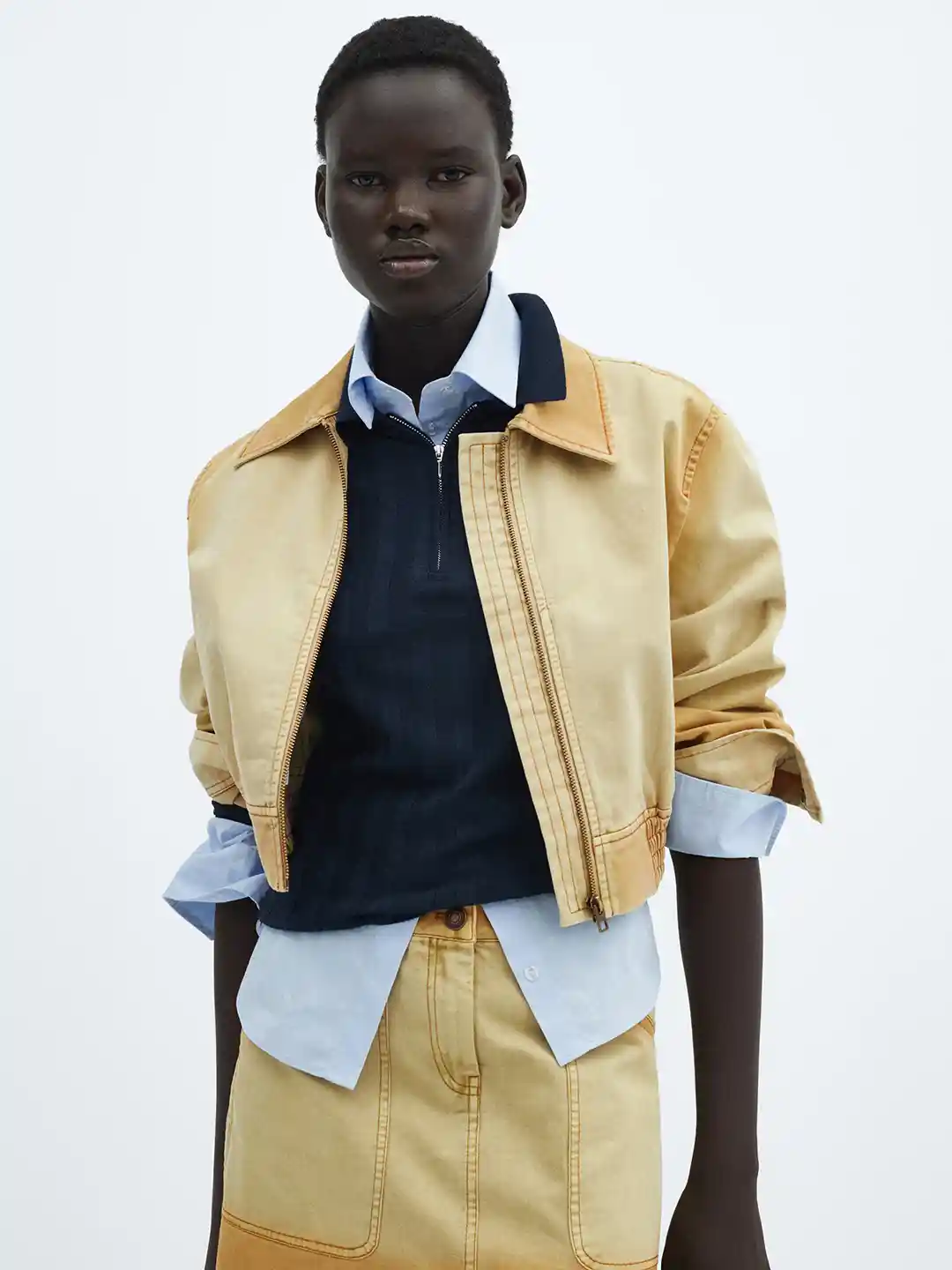 MANGO Women Faded Crop Cotton Denim Jacket