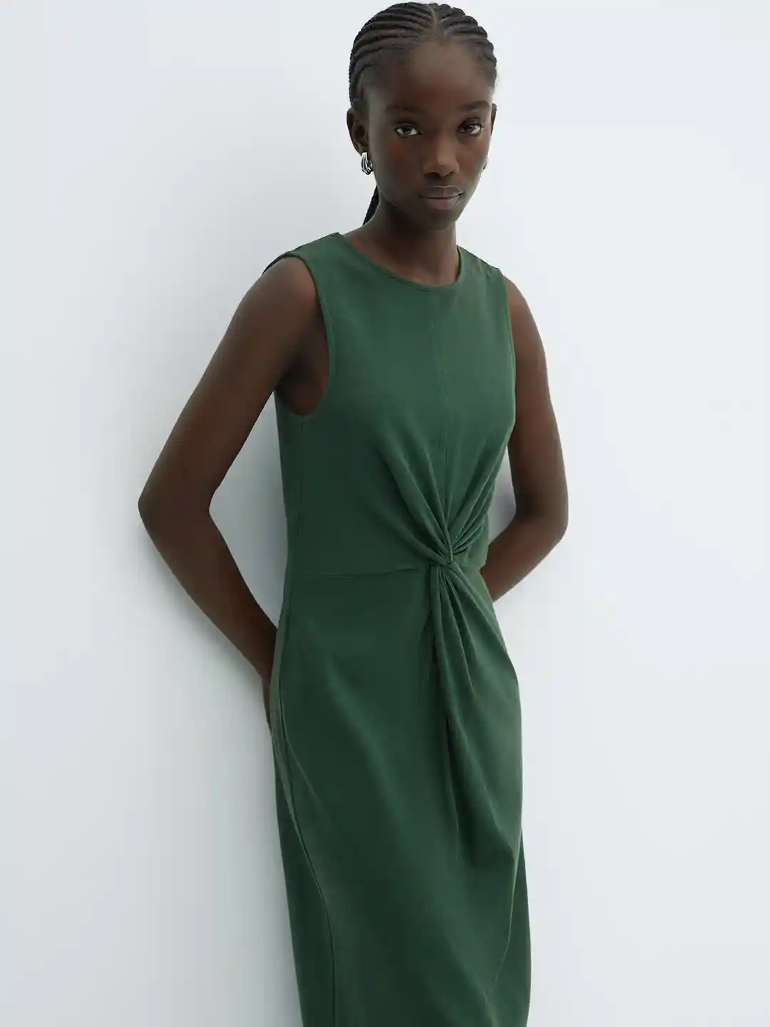 Buy MANGO A-Line Knotted Pure Cotton Midi Dress Dresses for