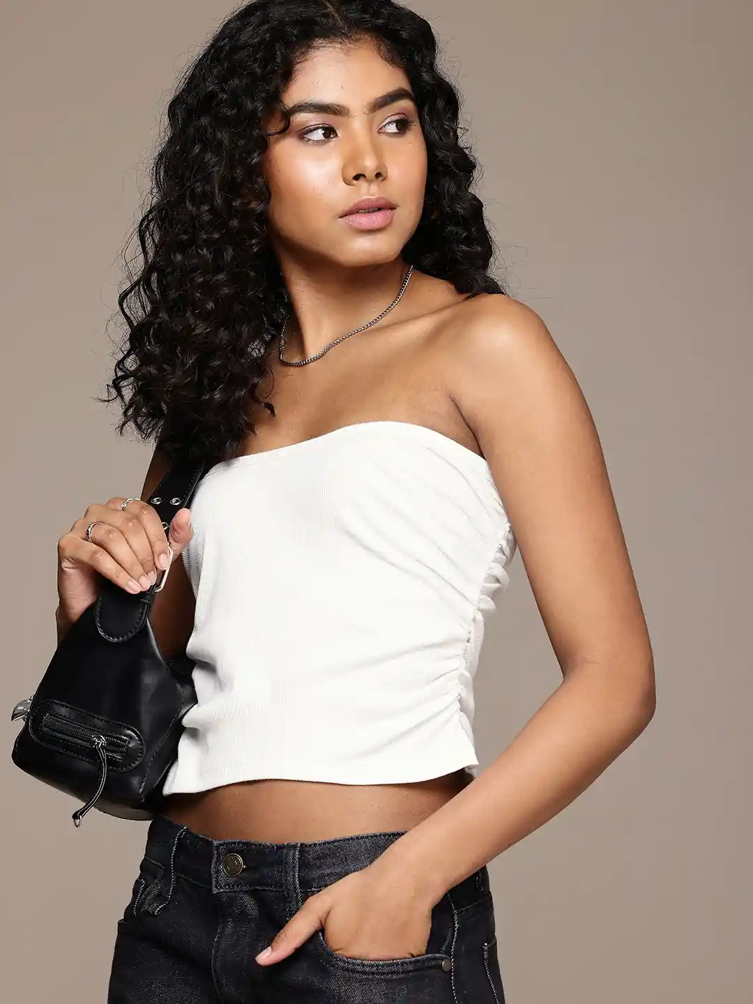 The Roadster Life Ribbed Ruched Tube Crop Top