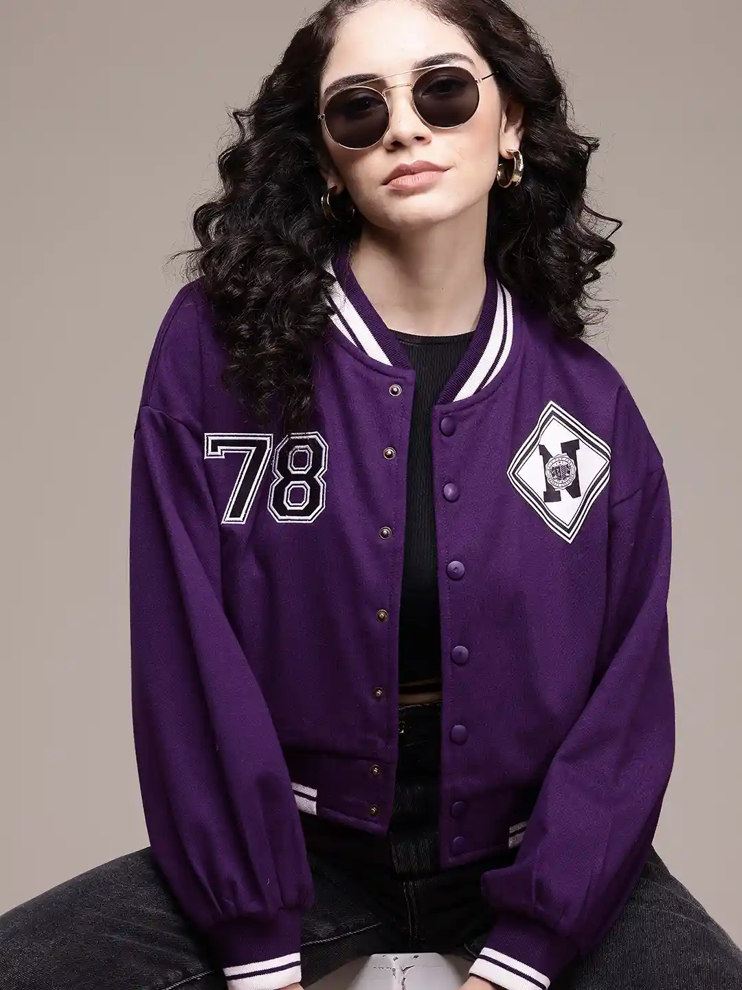 Buy The Roadster Lifestyle Printed Crop Varsity Jacket