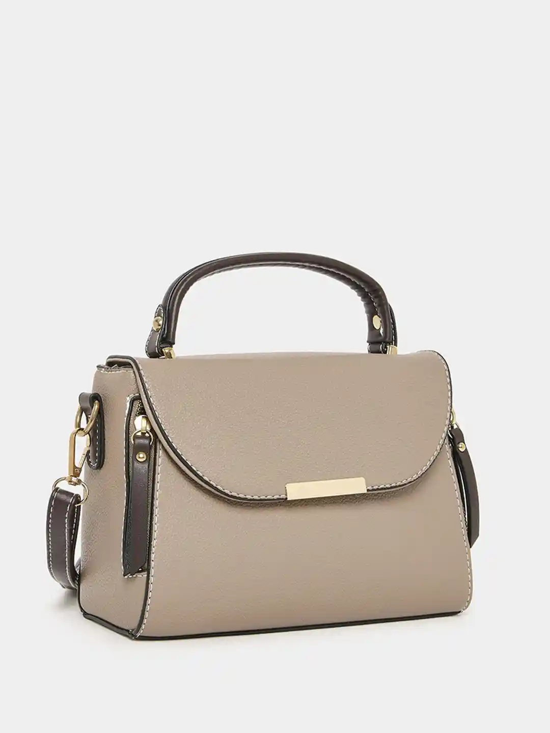 Buy Styli Women's Beige Metal Accent Contrast Detail Satchel
