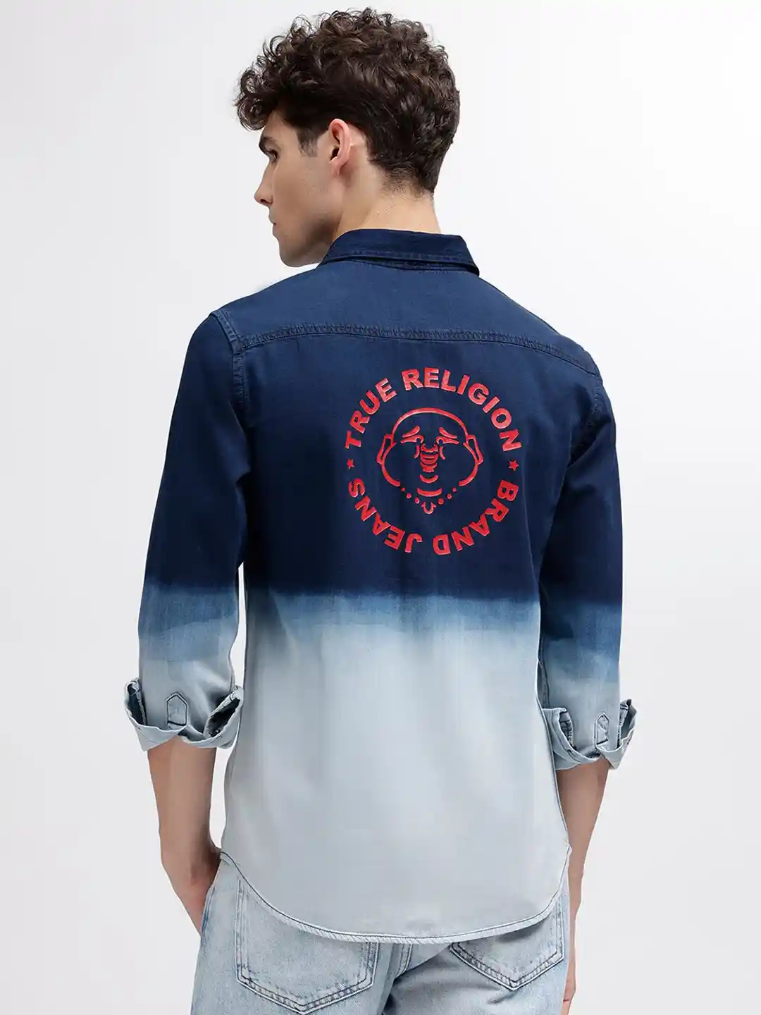 True Religion Men Faded Opaque Faded Casual Shirt