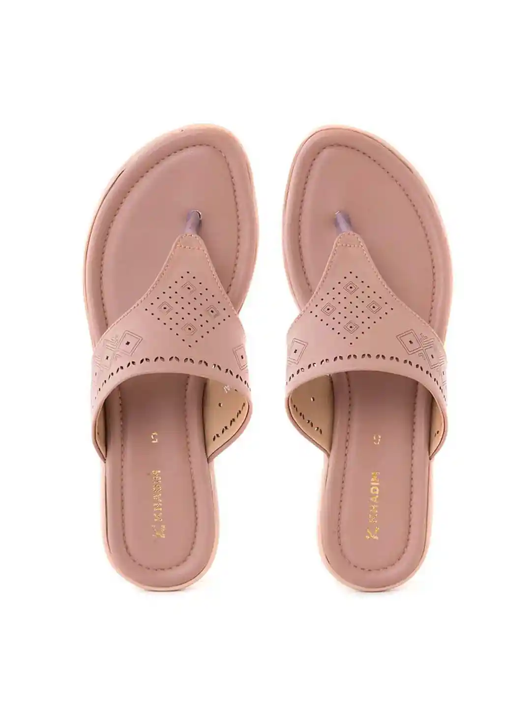 Khadims Textured Open Toe T-Strap Flats