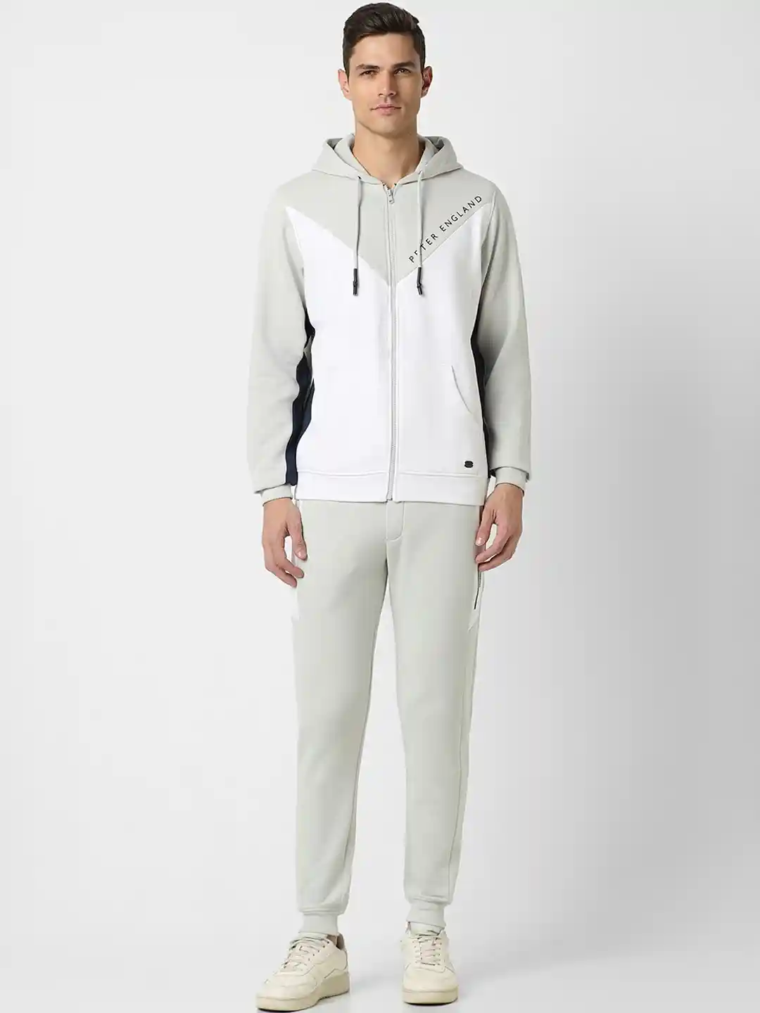 Buy Peter England Mid-Rise Hooded Patterned Tracksuit Tracksuits