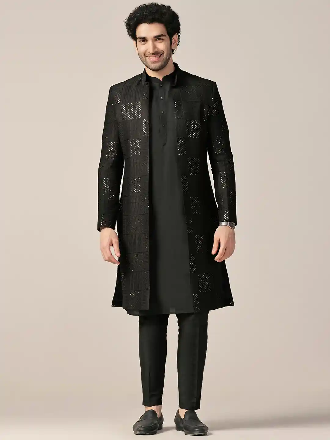 KISAH Men Embroidered Indo western Sherwani Set