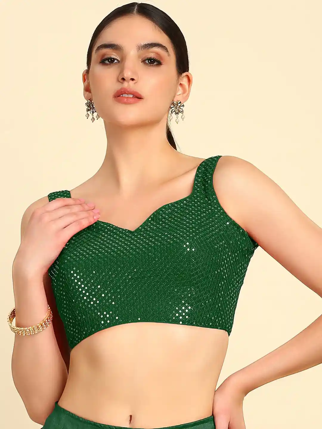 Buy Soch Green Embellished Sweetheart Neck Saree Blouse Saree