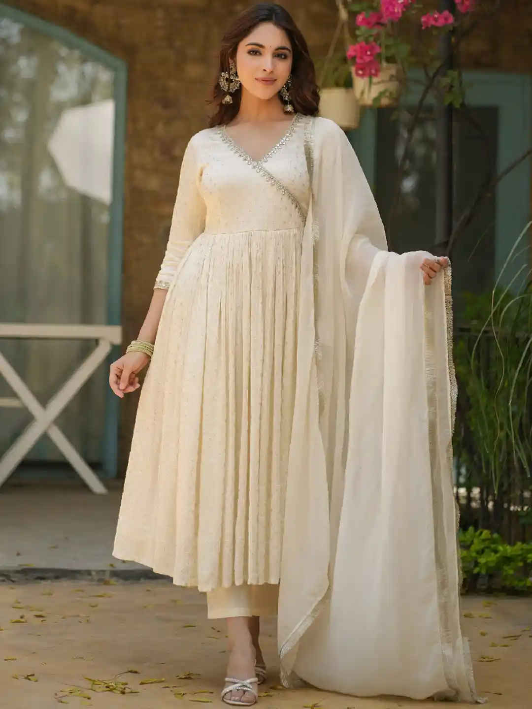 Buy EverBloom V-Neck Empire Gotta Patti Pure Silk Anarkali Kurta