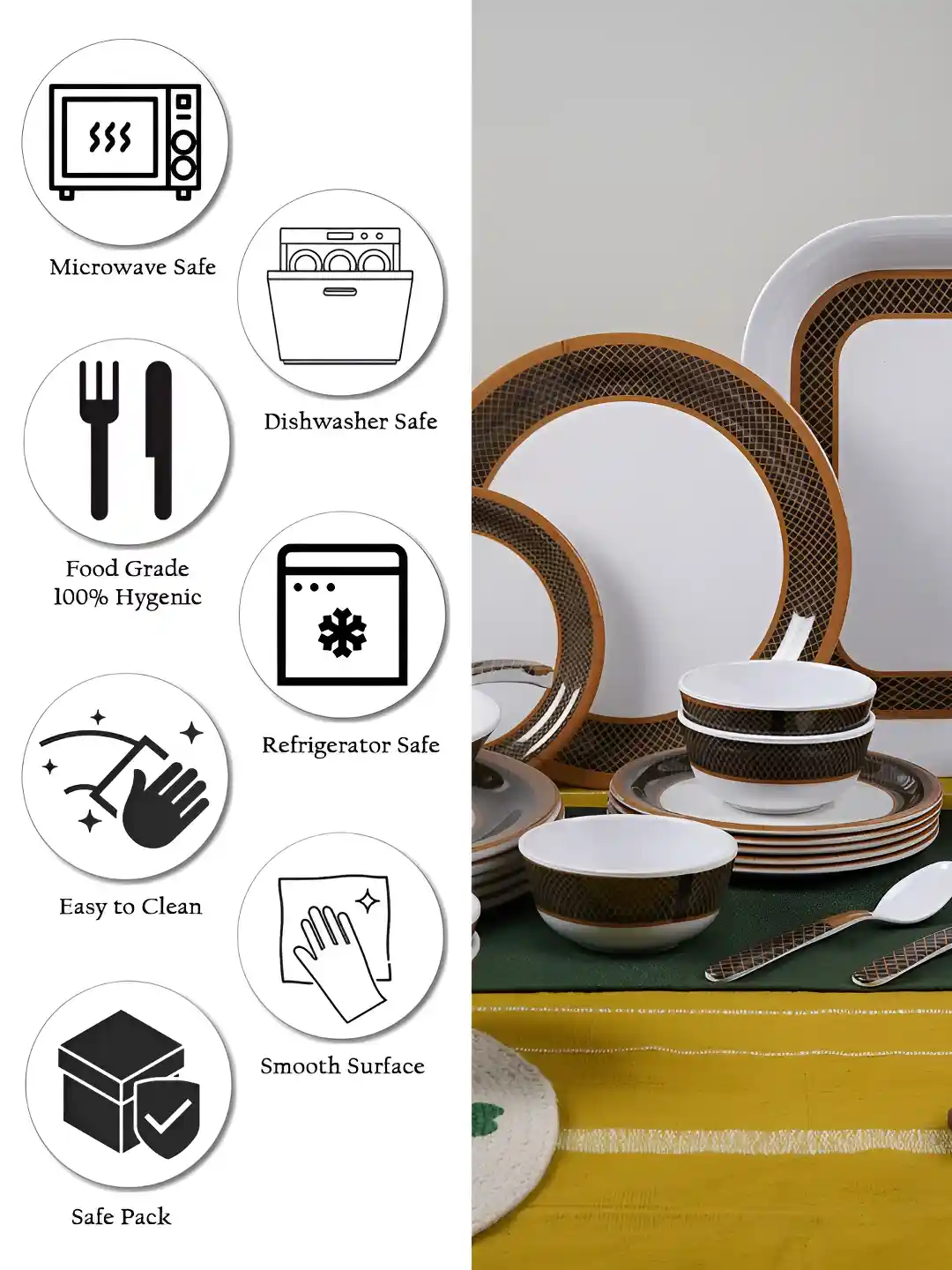 Buy Aura White Red 46 Pieces Border Printed Glossy Melamine