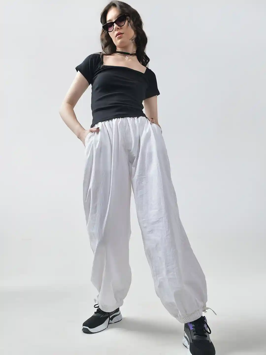 IZF Pure Cotton Crop Top Cargo Parachute Pants