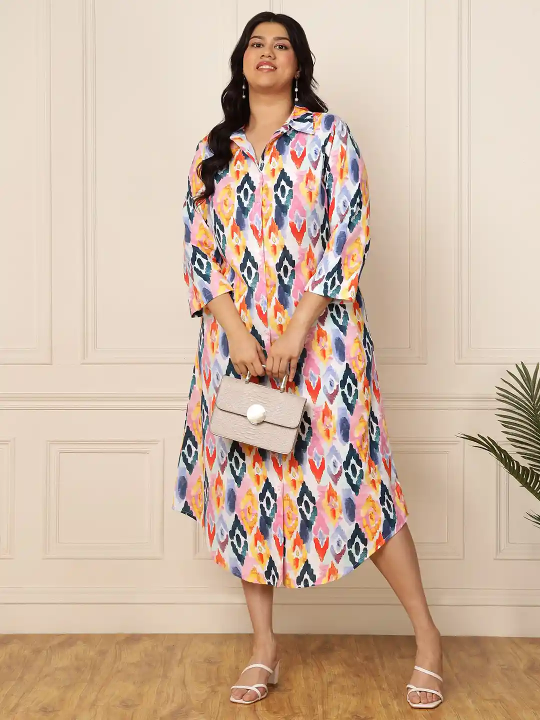 Buy Vibes by Vibes by Deebaco Plus Size Print Linen A-Line Midi