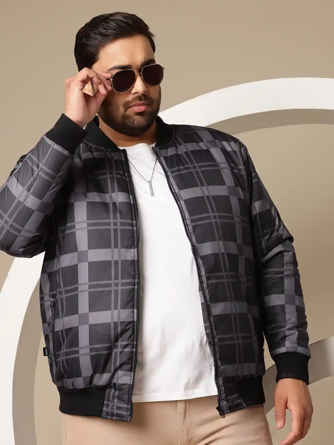 Sztori Plus Size Checked Bomber Jacket