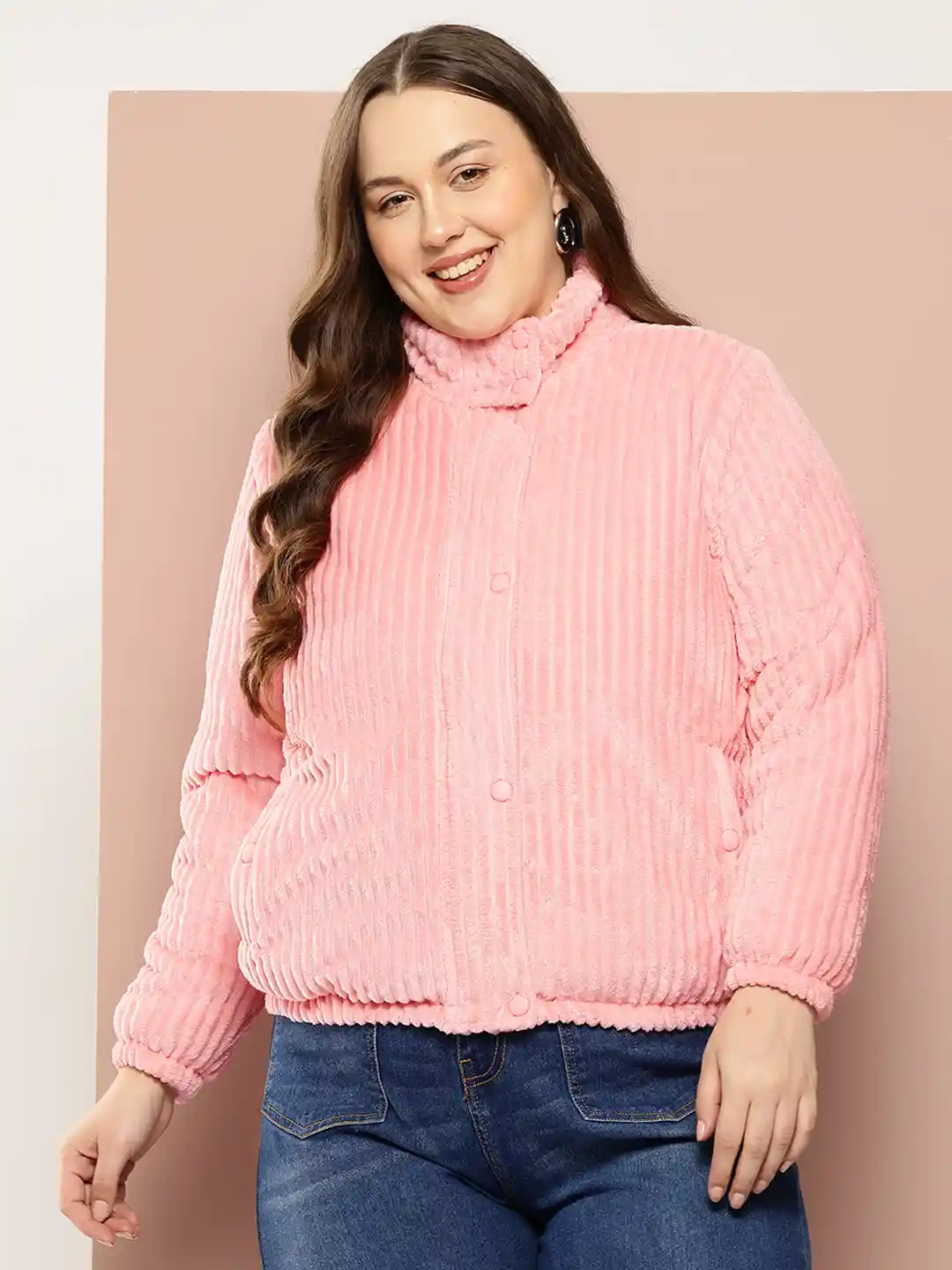 Buy Sztori Plus-Size Ribbed Velvet-Finish Padded Jacket Jackets