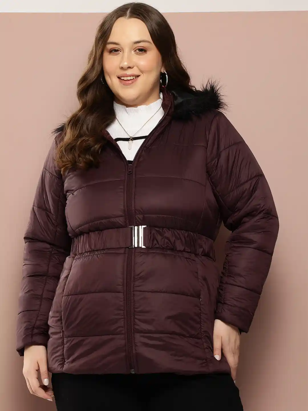 Buy Sztori Plus Size Longline Hooded Parka Jacket Comes With Belt