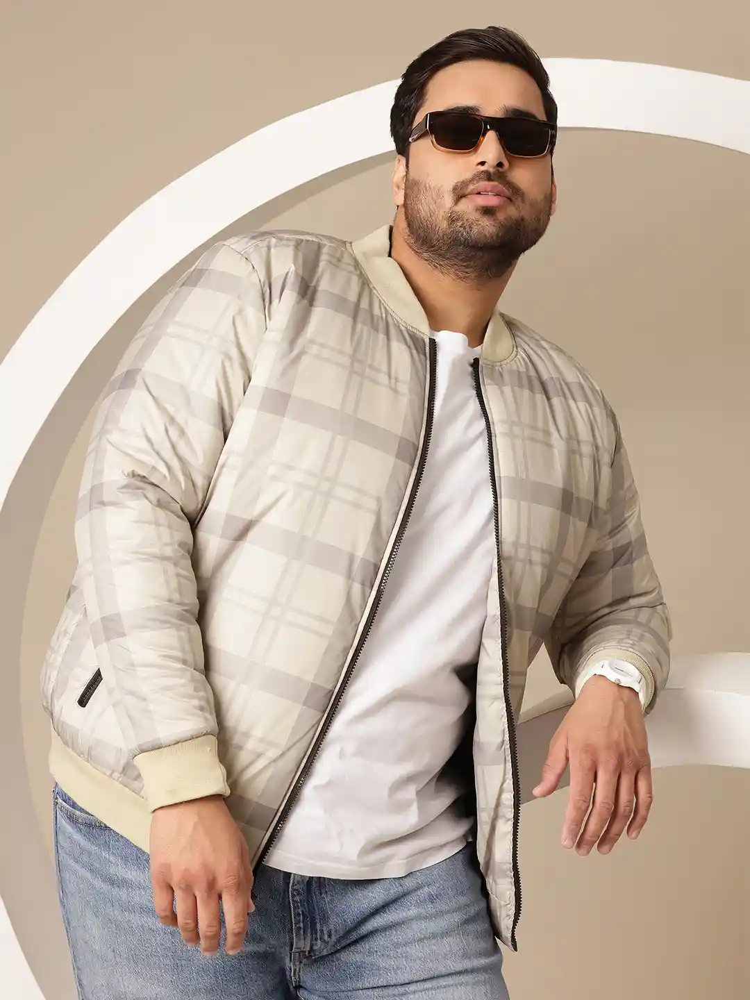 Buy Sztori Plus Size Checked Bomber Jacket Jackets for Men - Main Image