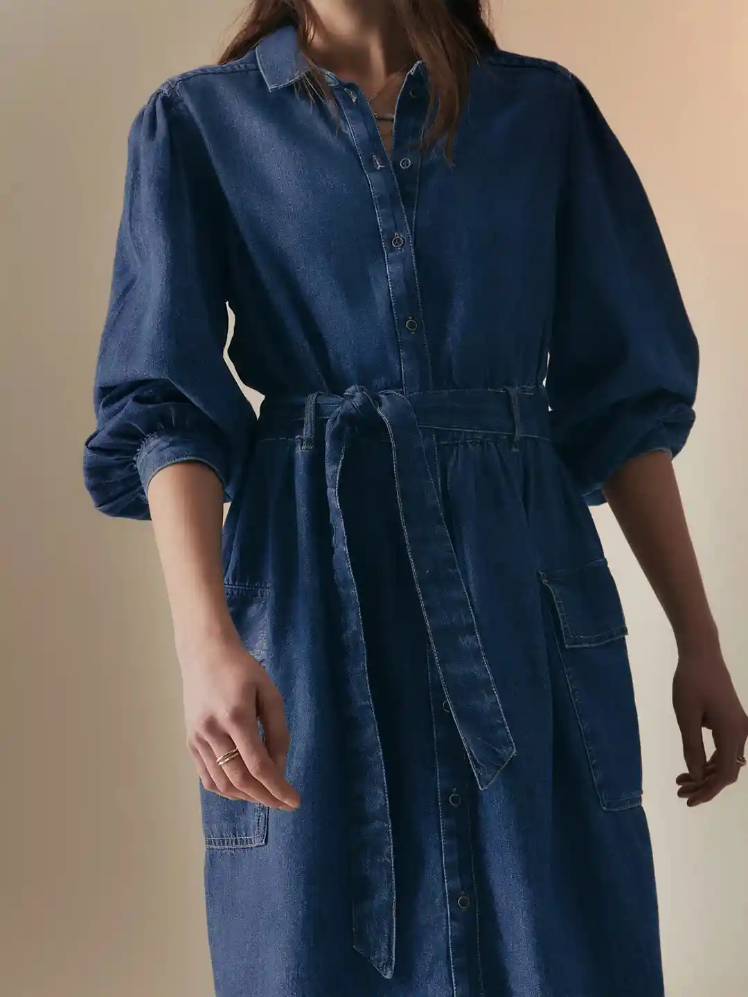 Buy Marks Spencer Cuffed Sleeves Denim Pure Cotton Shirt Midi