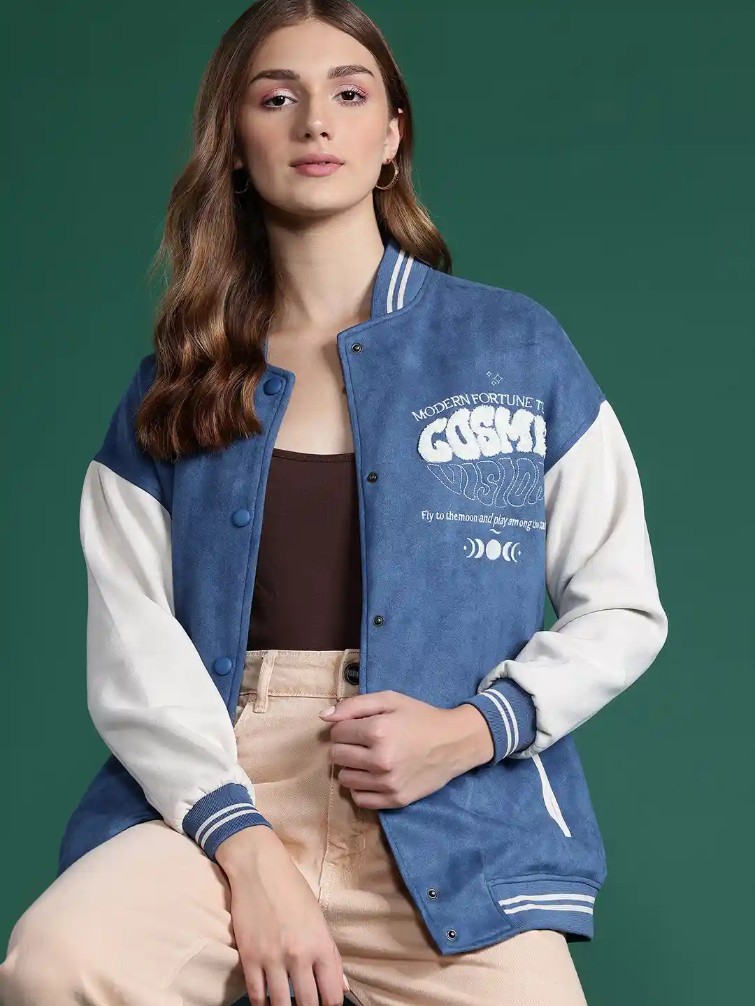 Buy DressBerry Embroidered Suede Varsity Jacket Jackets for
