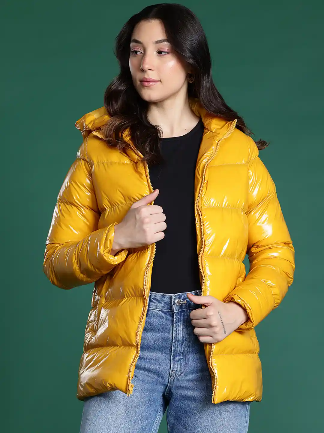 Parka Mustard Womens Puffer Jacket Buy DressBerry Longline Hooded