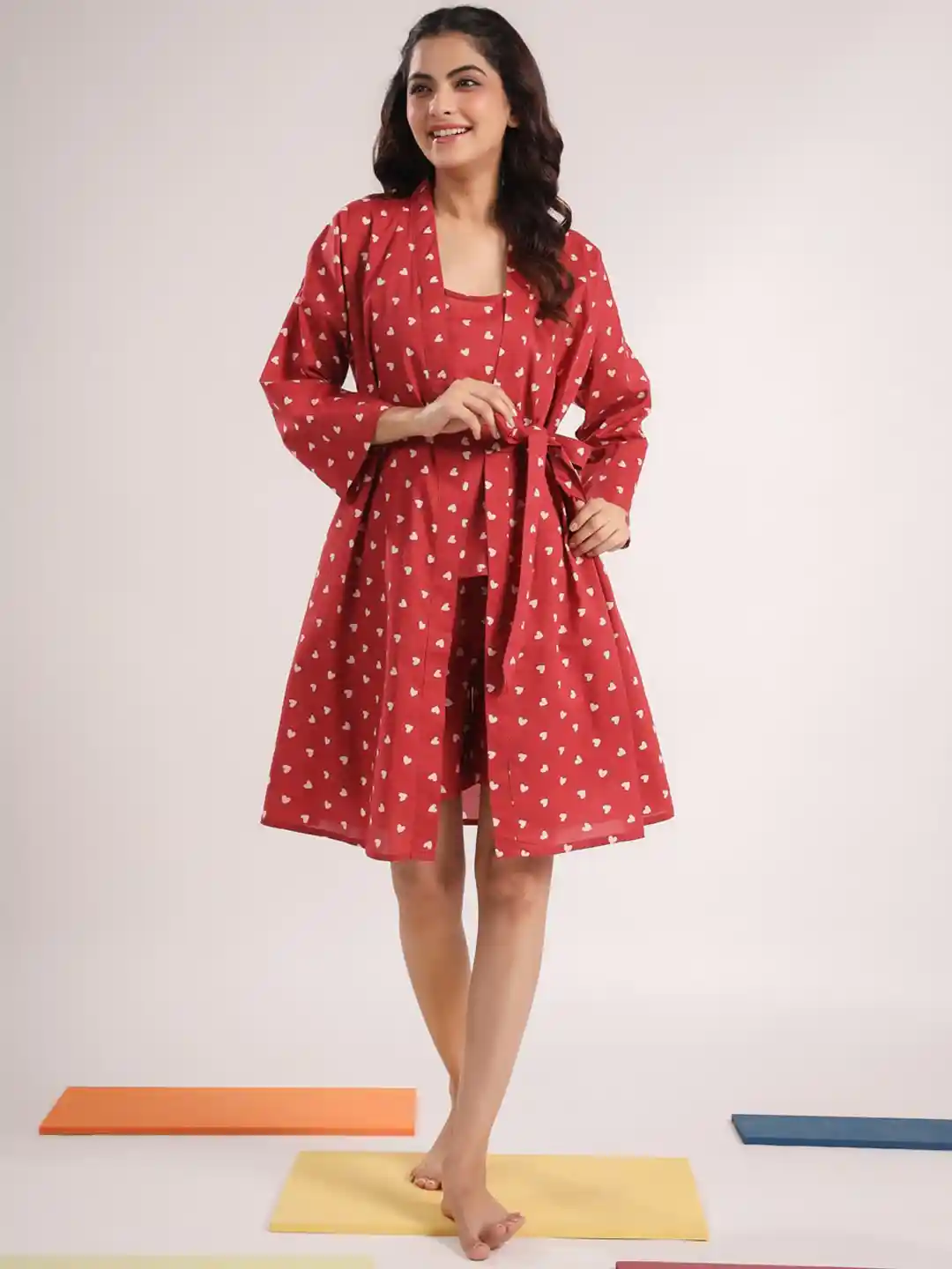 Cotton Night Dress With Robe UNidraa Aqua Cotton Night Dress With
