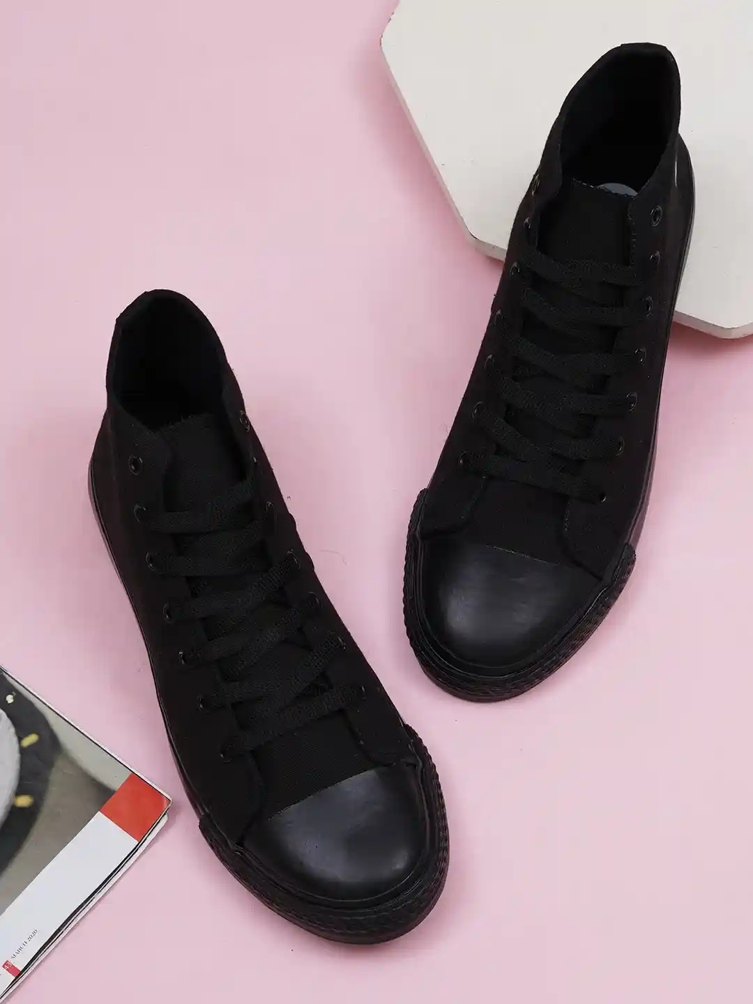 The Roadster Lifestyle Men Black Textured Comfort Insole Mid-Top Canvas  Sneakers