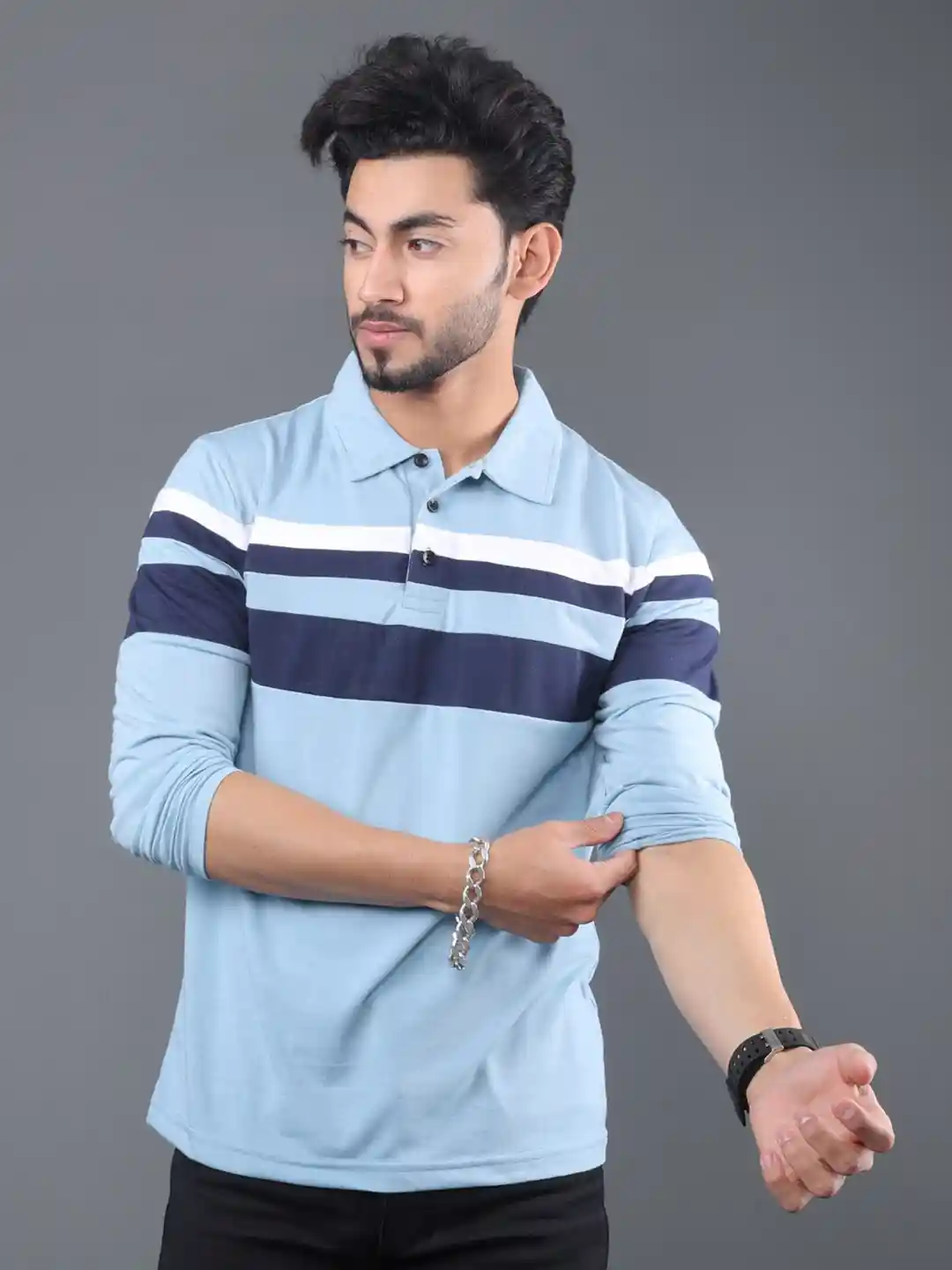 Eyebogler Striped Polo Collar Cotton Knitted T-shirt