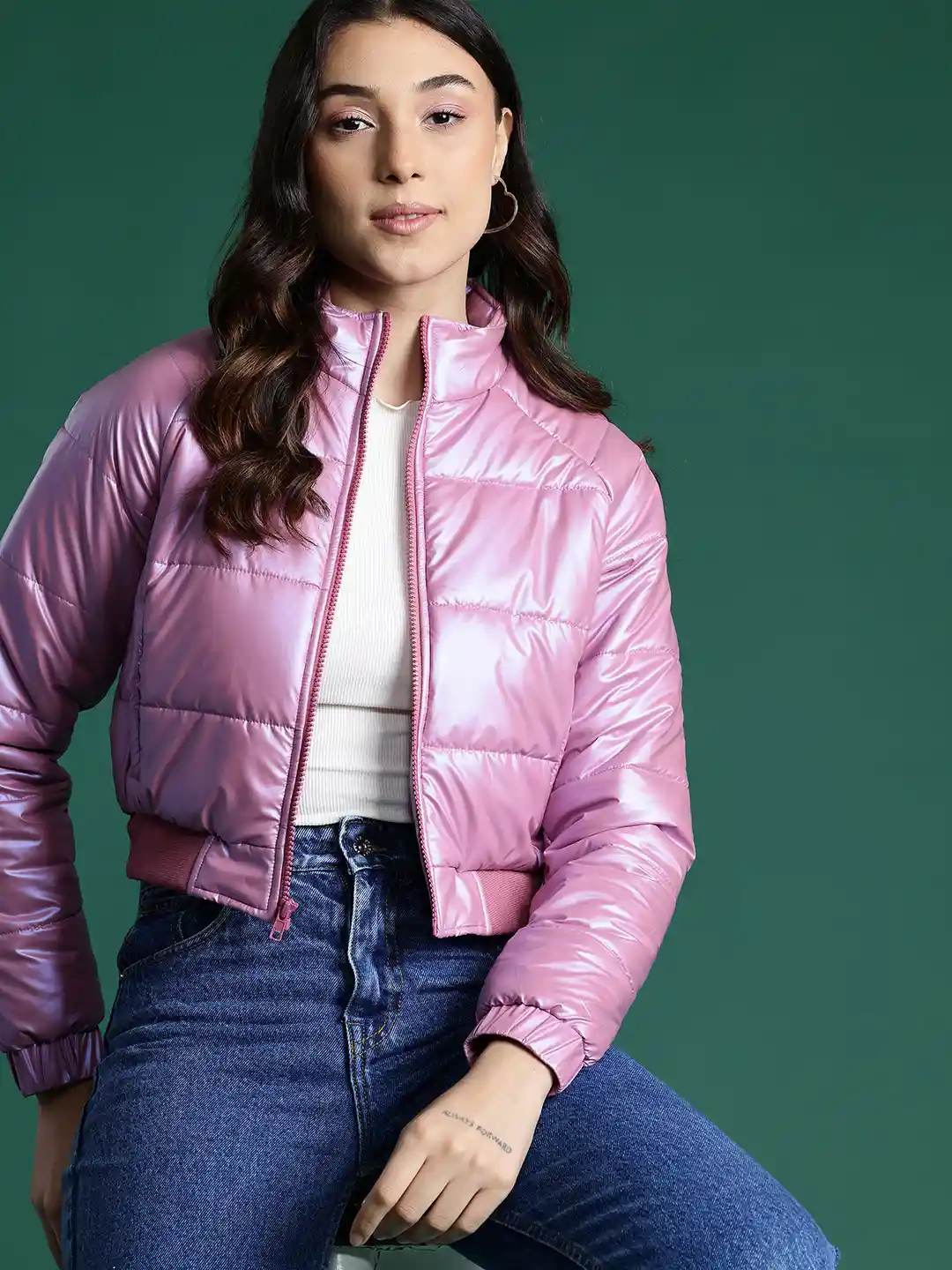 Buy DressBerry Cropped Puffer Bomber Jacket Jackets for Women
