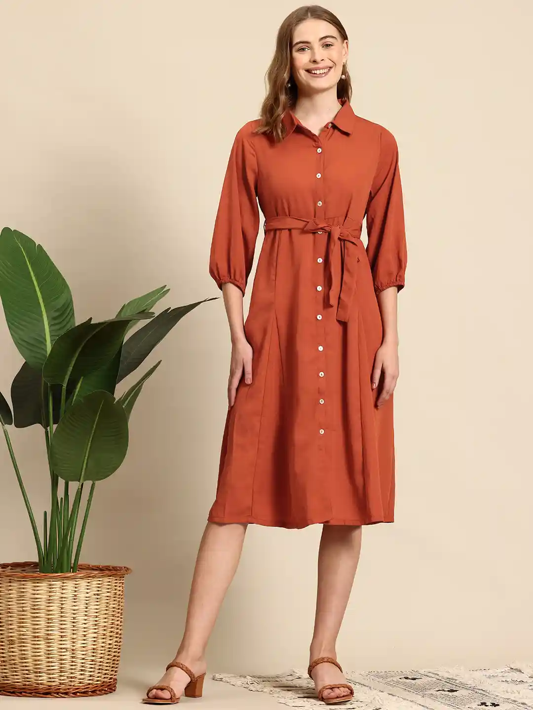 Buy Mast Harbour Belted Puff Sleeve Midi Shirt Dress Dresses
