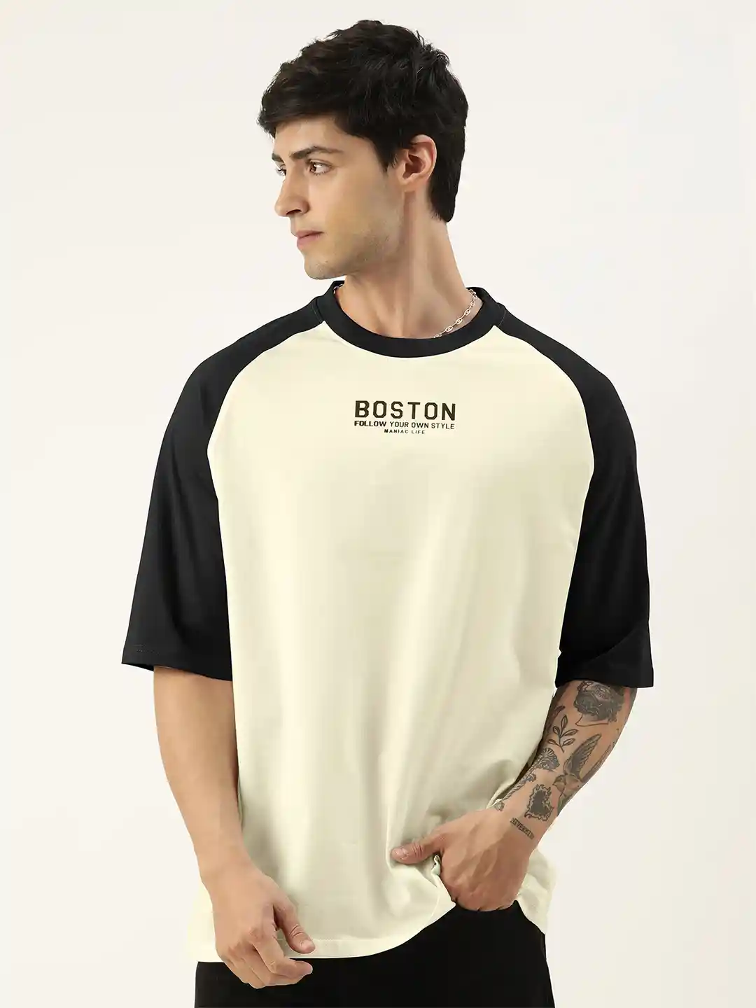 Buy Maniac Colourblocked Raglan Sleeves Cotton Oversized T-shirt