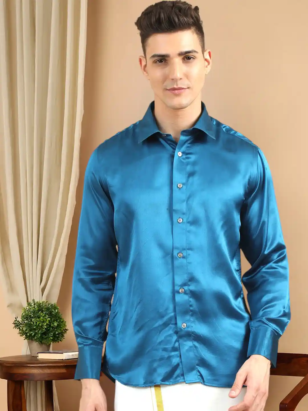 Buy TATTVA Classic Spread Collar Long Sleeves Pure Silk Casual
